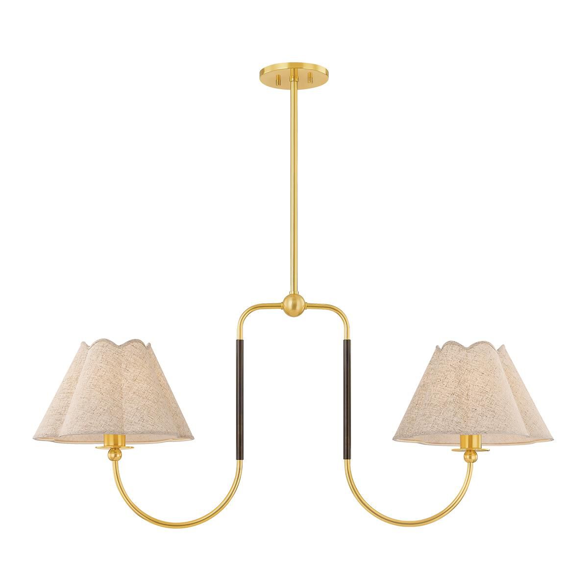 Shown in Aged Brass and True Bronze finish and Natural Linen shade