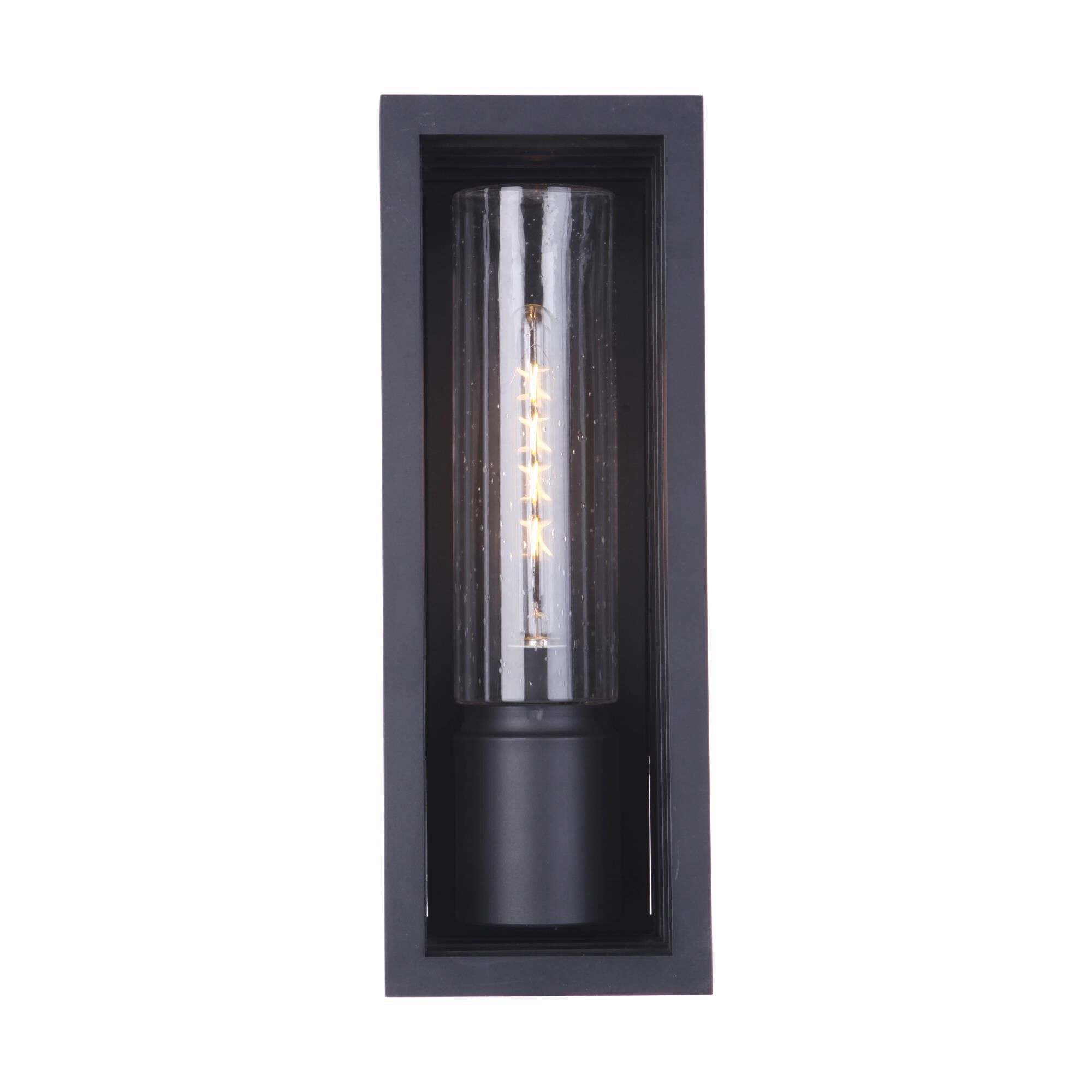 Shown in Textured Matte Black finish and Clear Seeded glass and Glass shade
