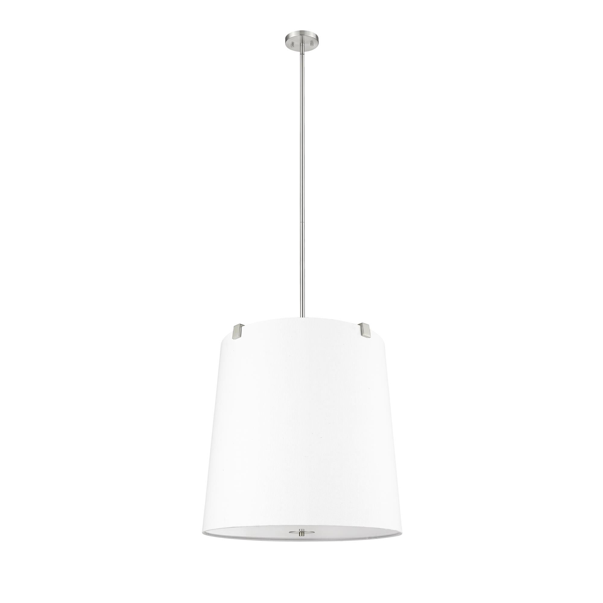Shown in Brushed Nickel finish and White Linen shade