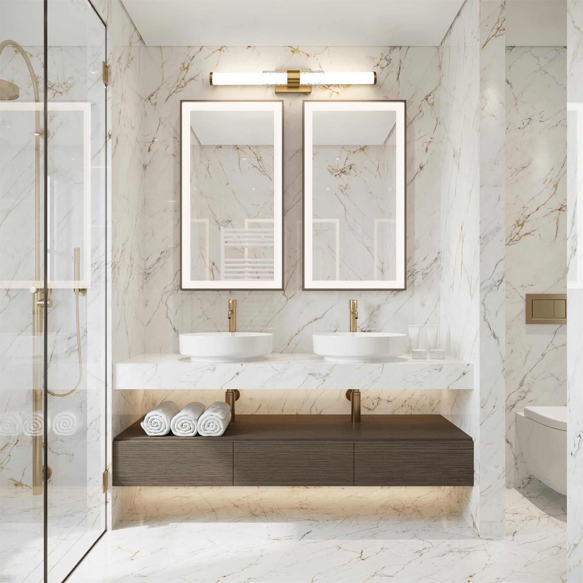 Shown in Modern Gold finish and Matte Opal glass and Matte Opal shade