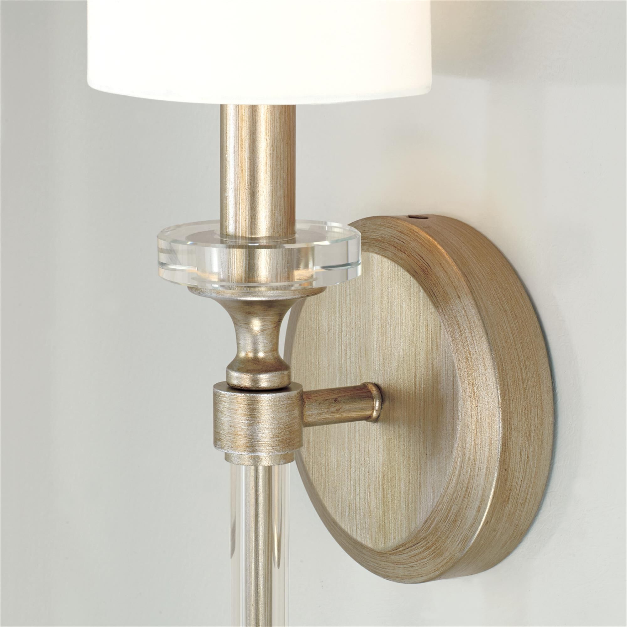 Shown in Brushed Champagne finish and White Fabric Stay-Straight shade