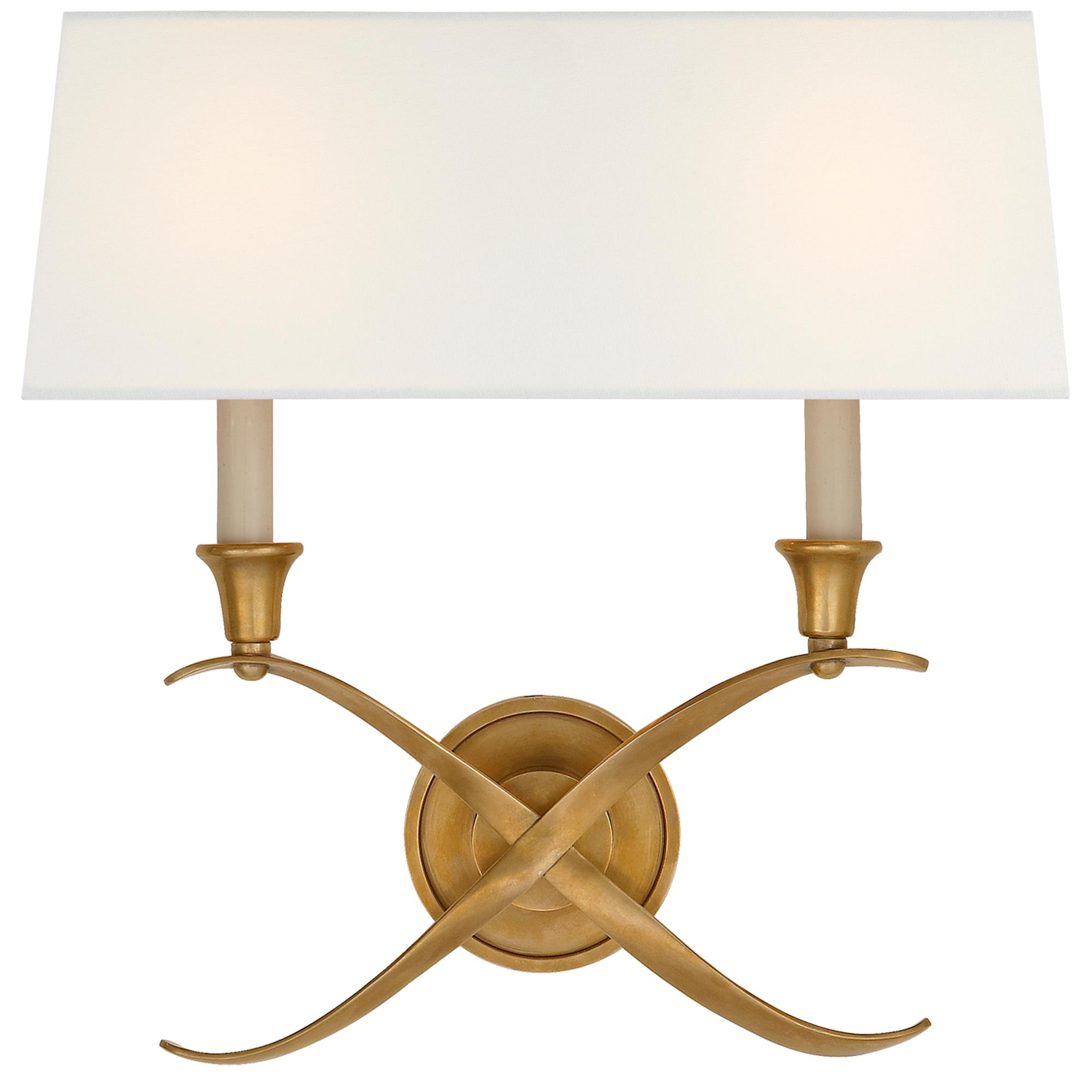Shown in Antique-Burnished Brass finish and Linen shade