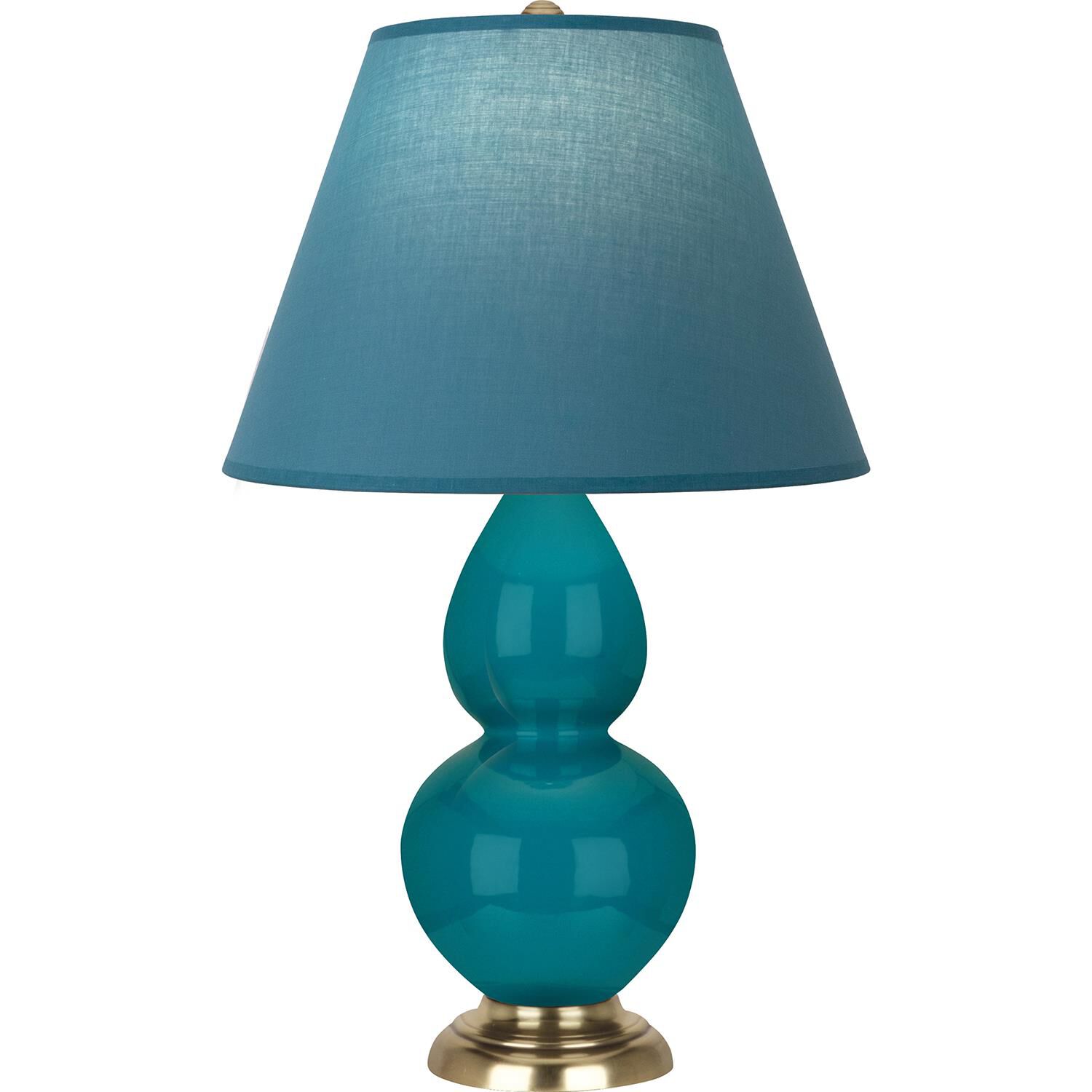 Shown in Peacock finish and Bright Blue and Gray shade and Antique Natural Brass accent