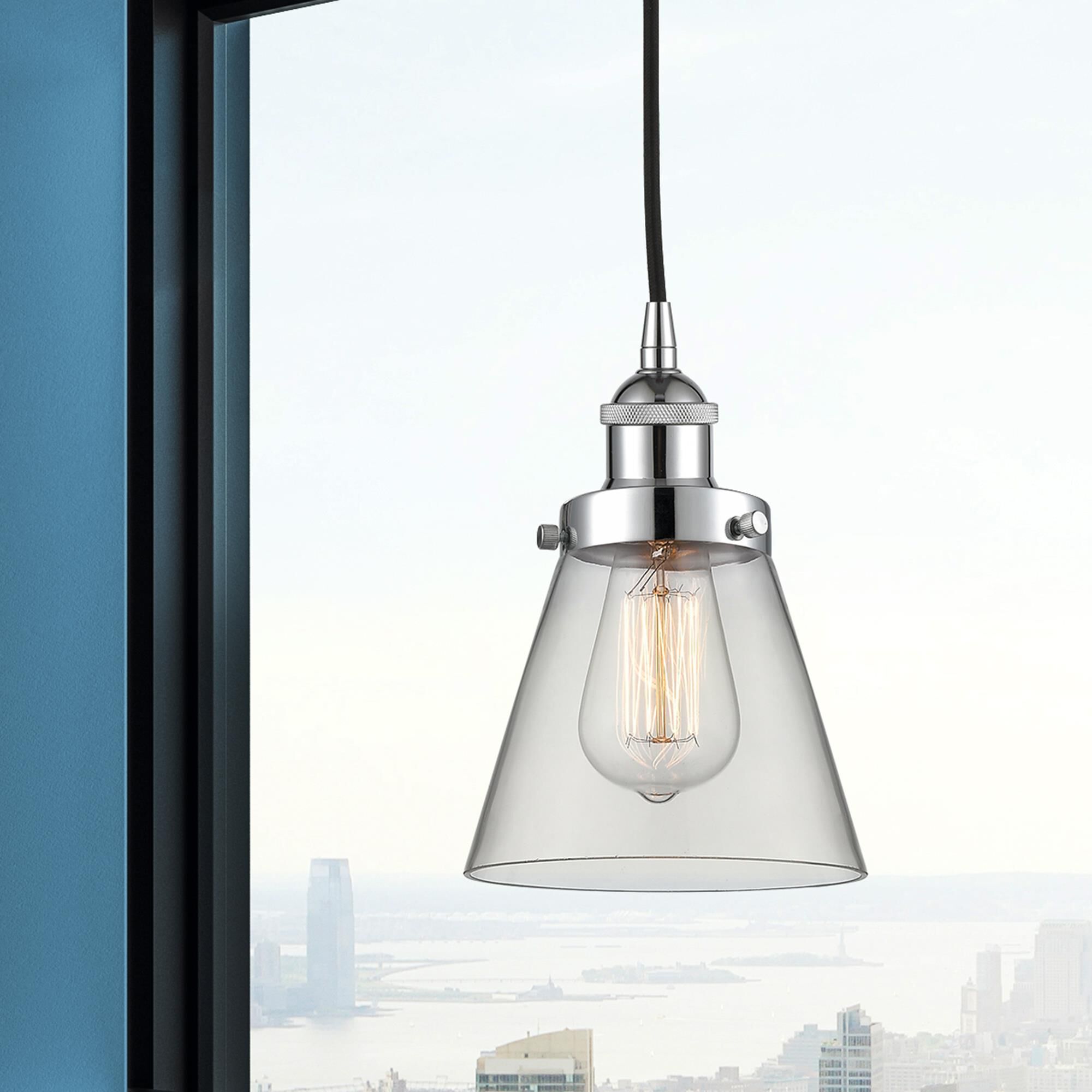 Shown in Polished Chrome finish and Clear Small Cone glass