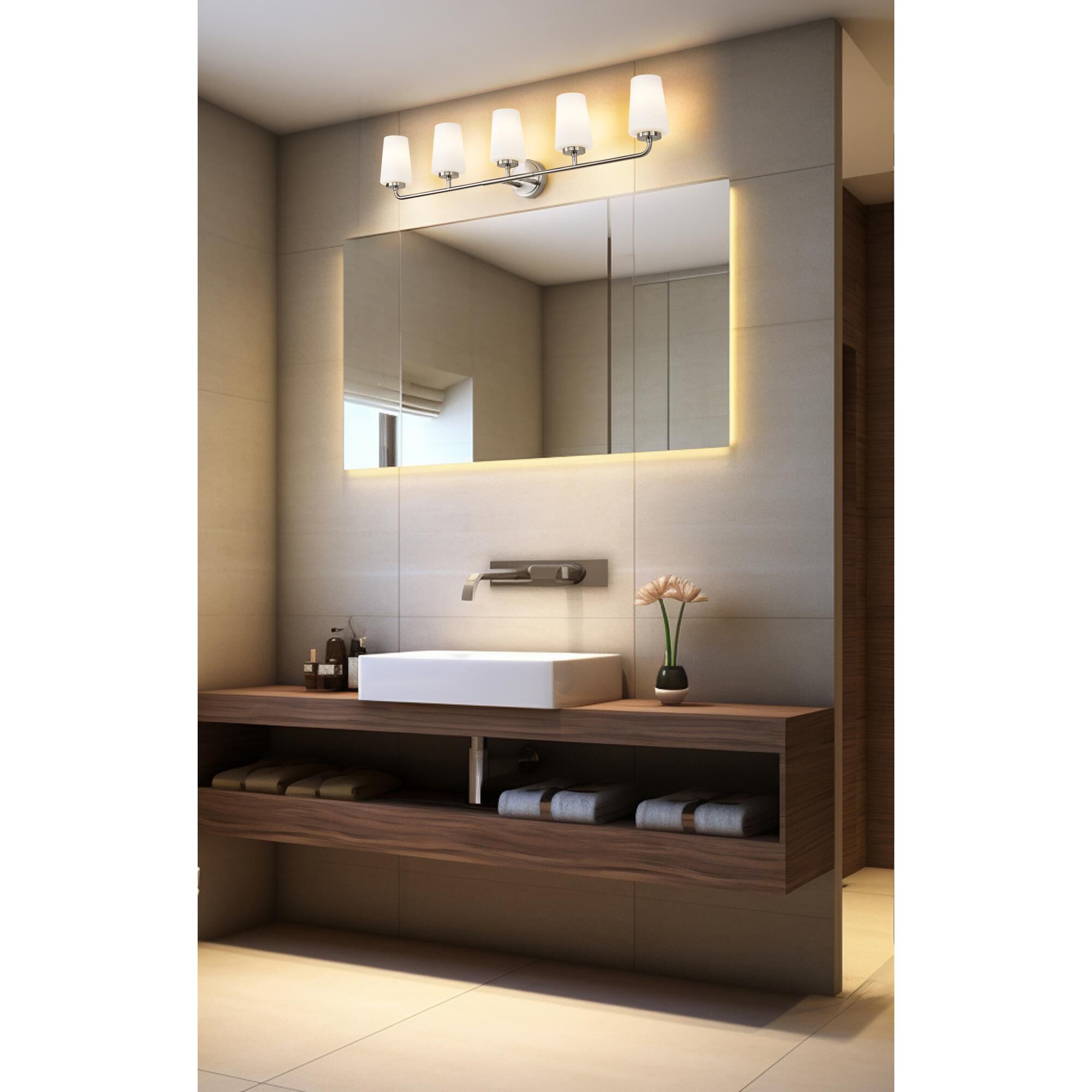 Shown in Brushed Nickel finish and Matte Opal glass and Matte Opal shade