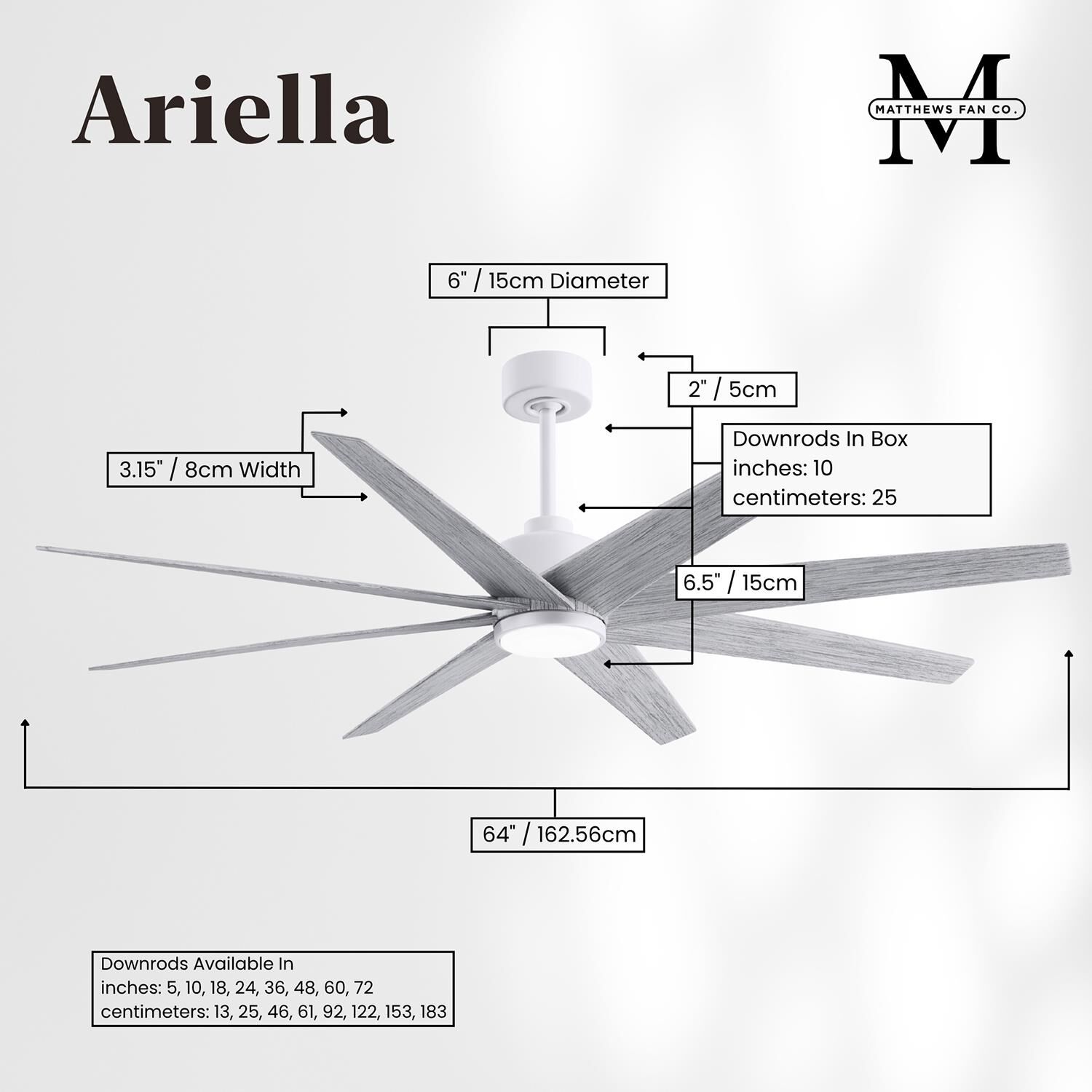 Ariella Outdoor Rated 64 Inch Ceiling Fan with Light Kit by Matthews Fan Company
