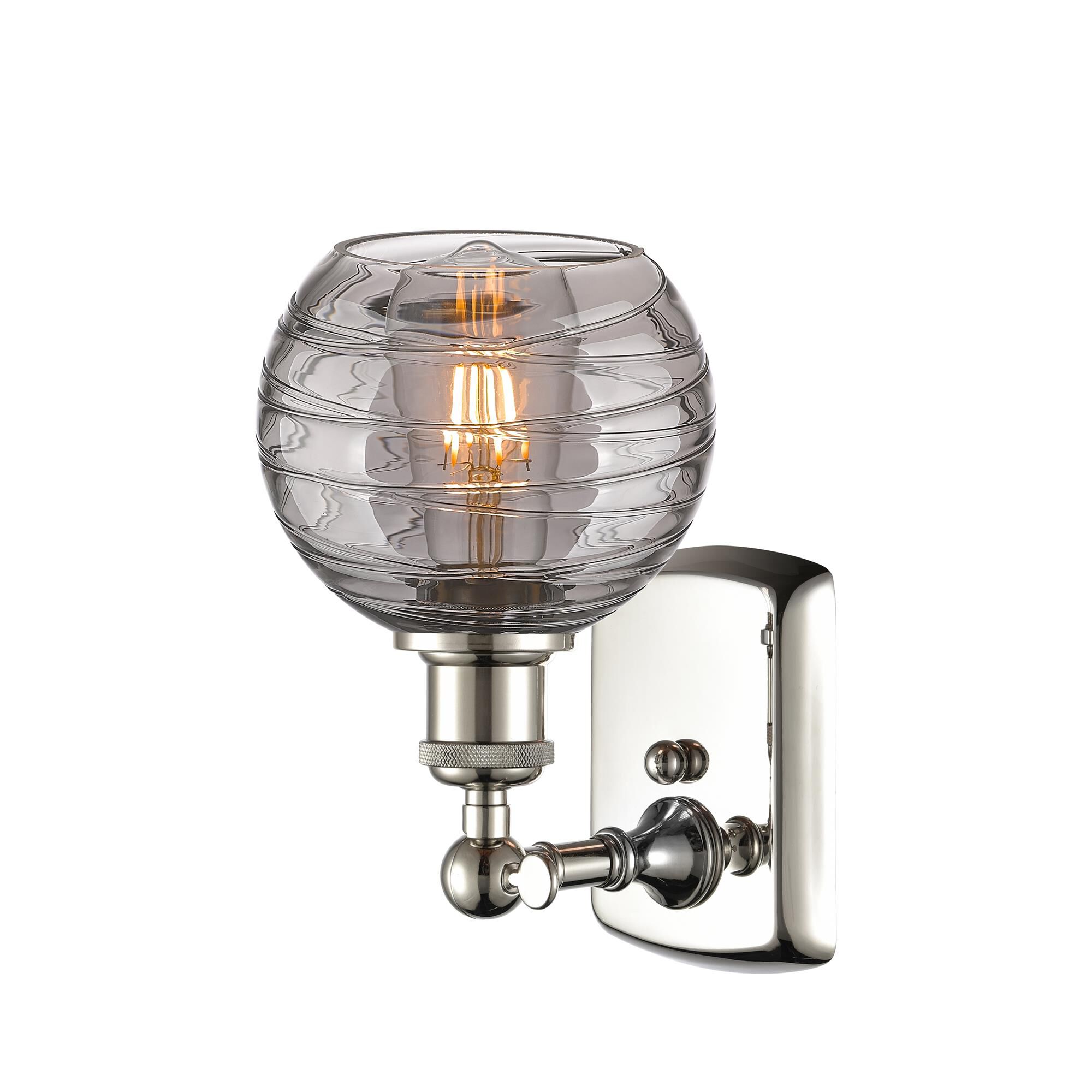 Shown in Polished Nickel finish and Light Smoke Deco Swirl glass