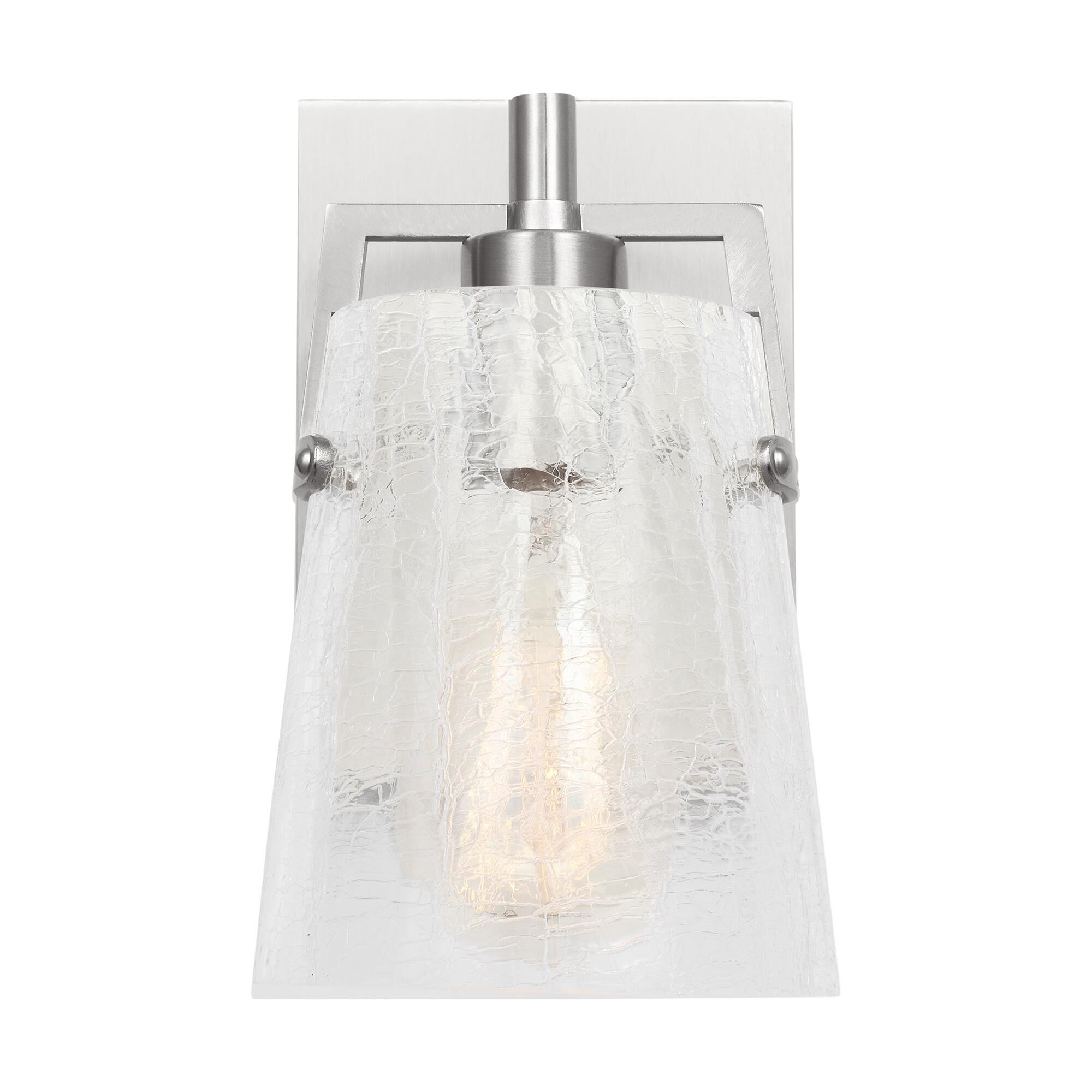 Shown in Brushed Nickel finish and Clear Crackle glass
