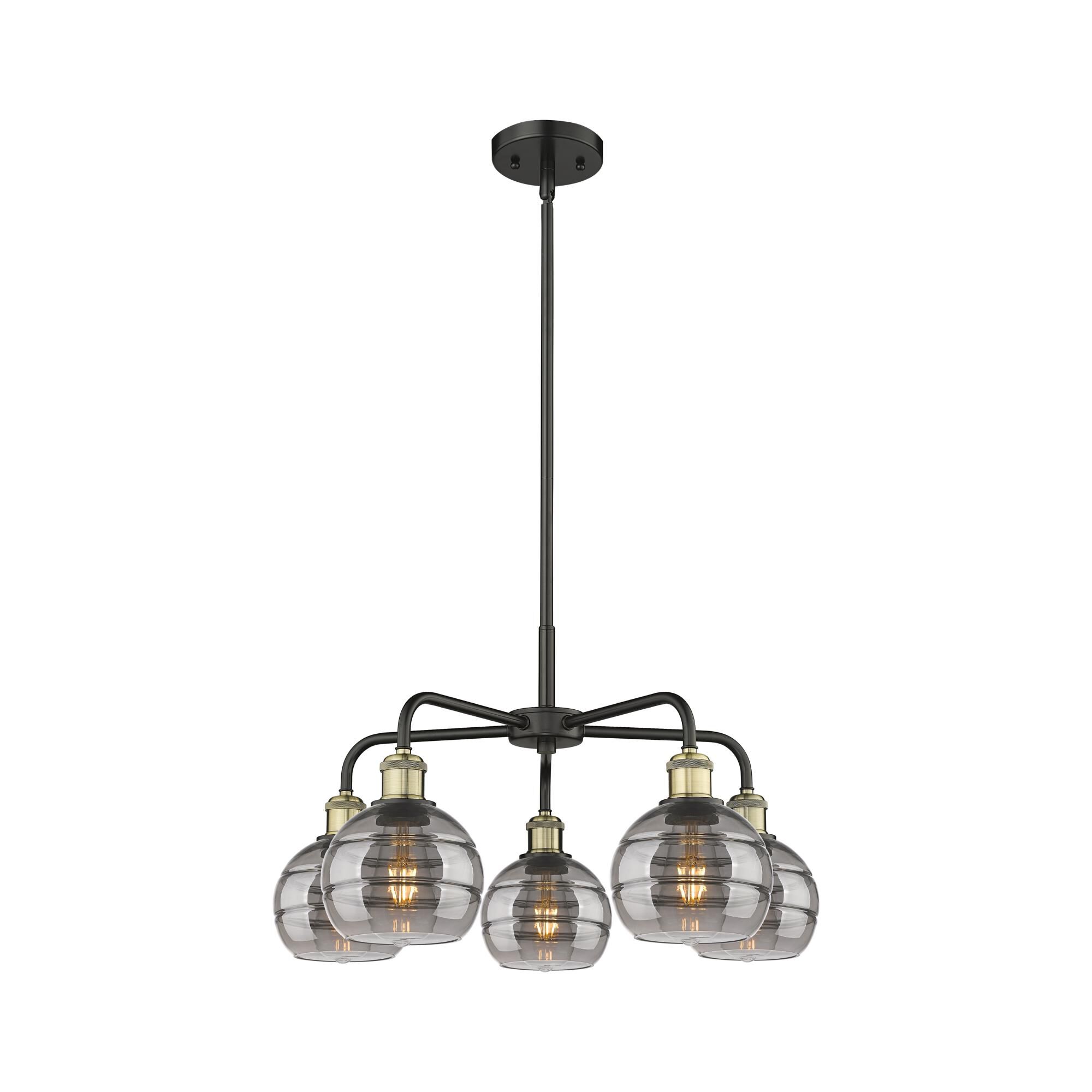 Shown in Black Antique Brass finish and Light Smoke glass