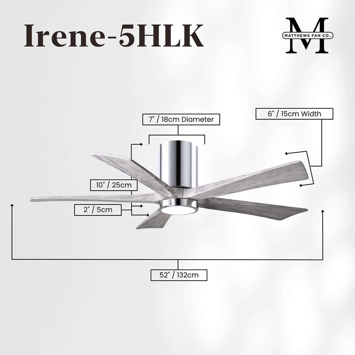 Irene 52 Inch Flush Mount Fan with Light Kit by Matthews Fan Company