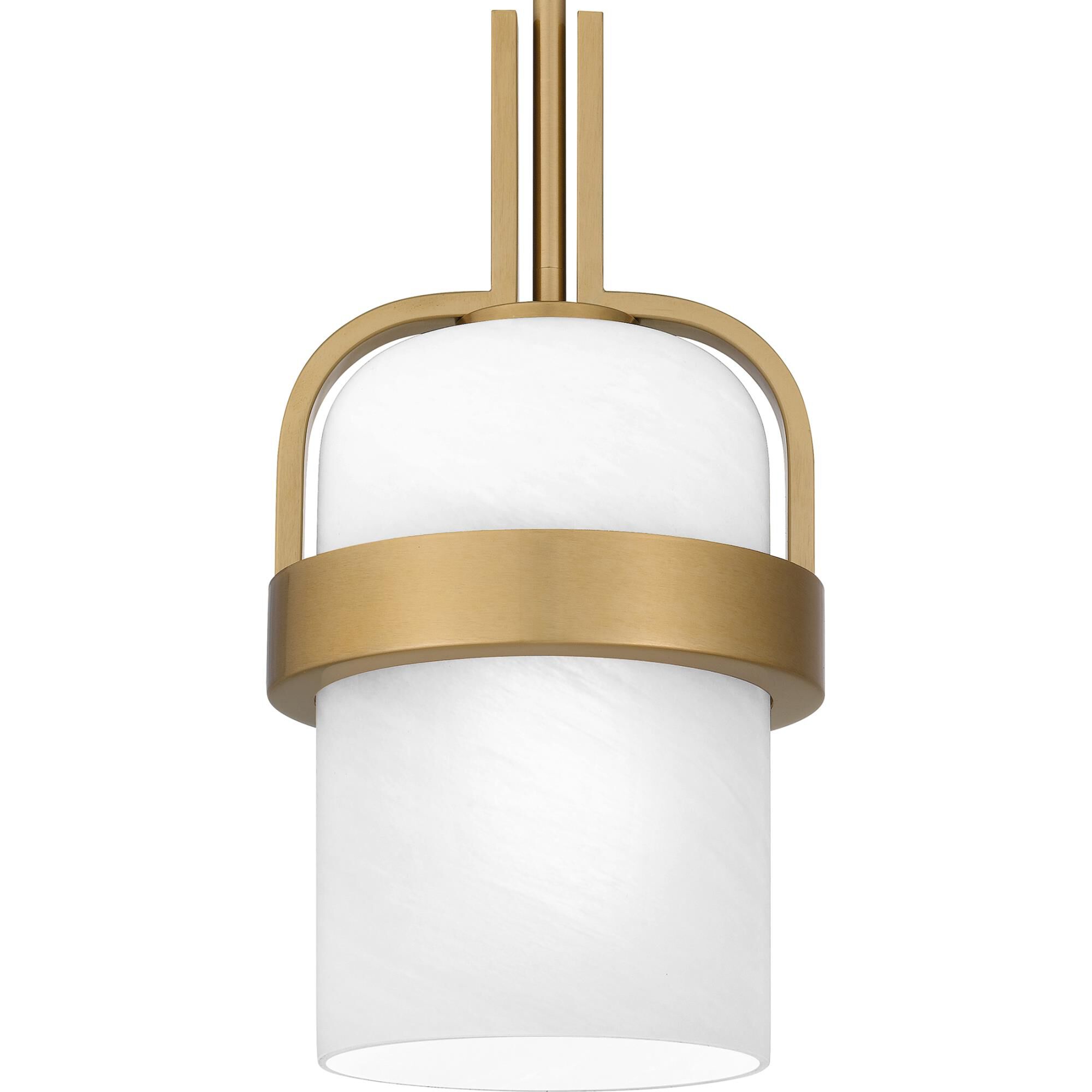 Shown in Aged Brass finish and Alabaster Glass shade