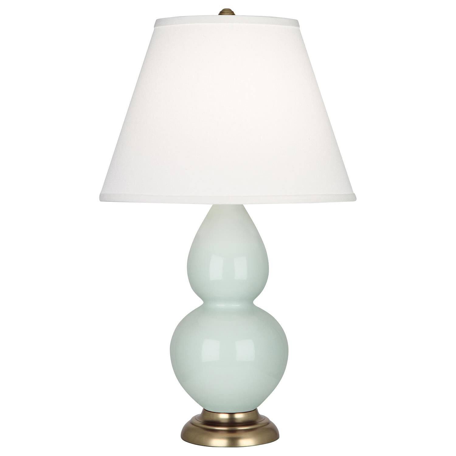 Shown in Celadon Glazed Ceramic finish and Pearl Dupioni Fabric shade