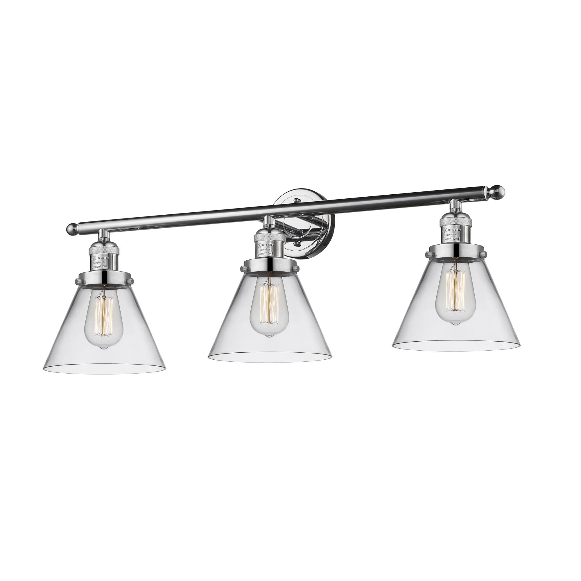 Bruno Marashlian Large Cone 32 Inch 3 Light Bath Vanity Light by Innovations Lighting
