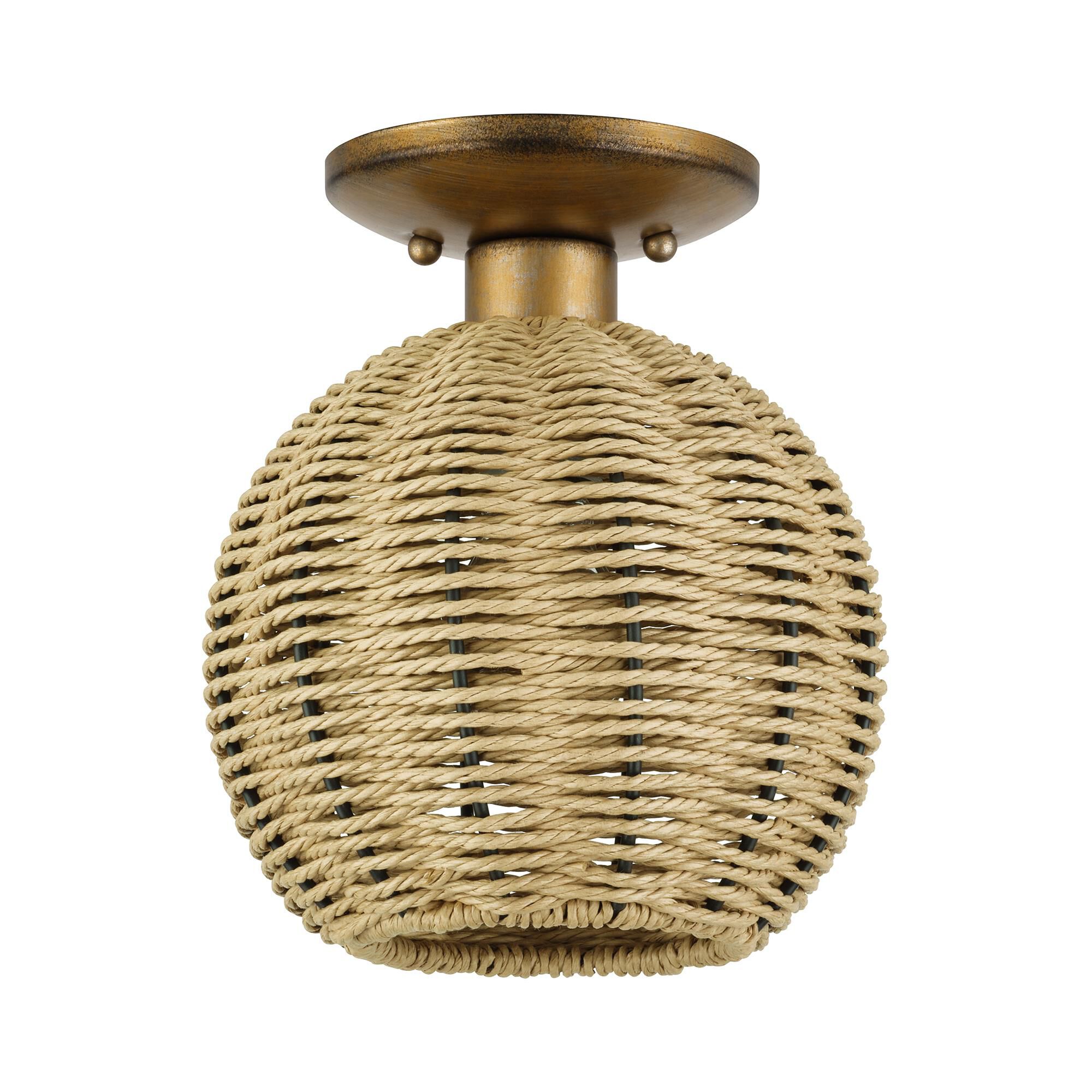 Shown in Antique Gold Leaf finish and Hand-Woven French Beige Paper Rope shade