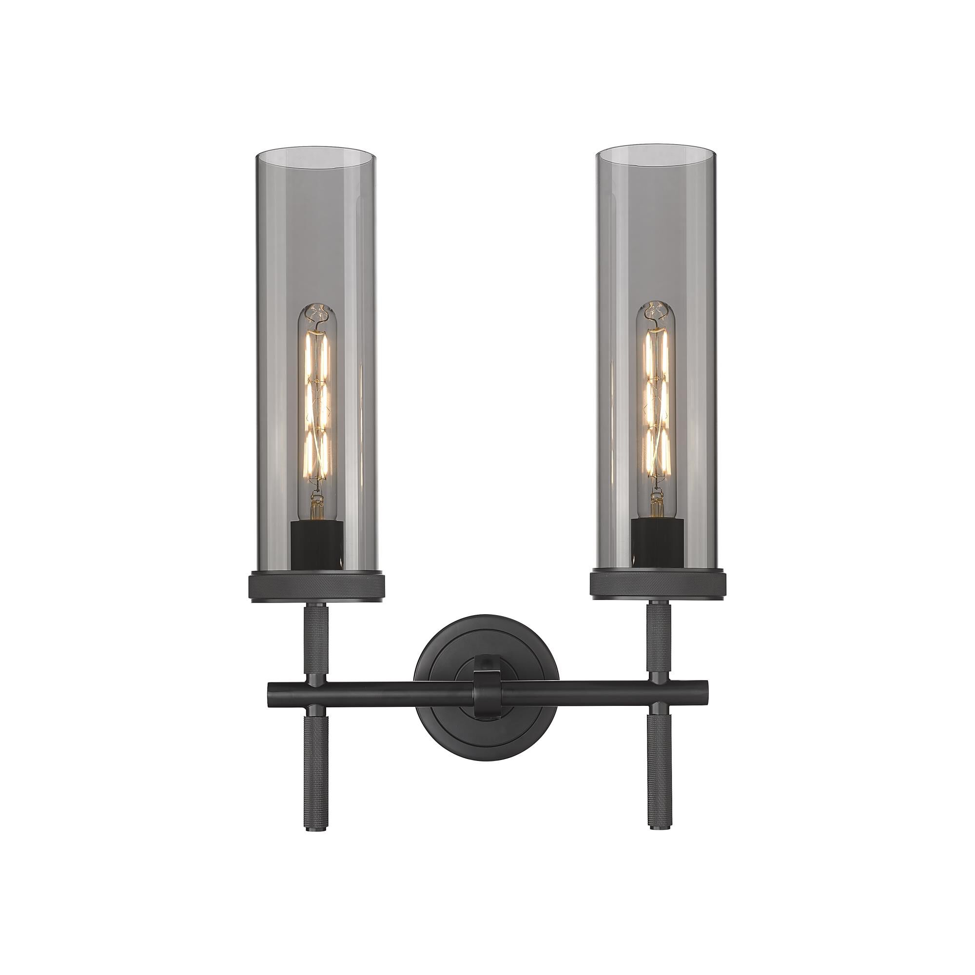 Shown in Matte Black finish and Plated Smoke glass and Plated Smoke Glass shade