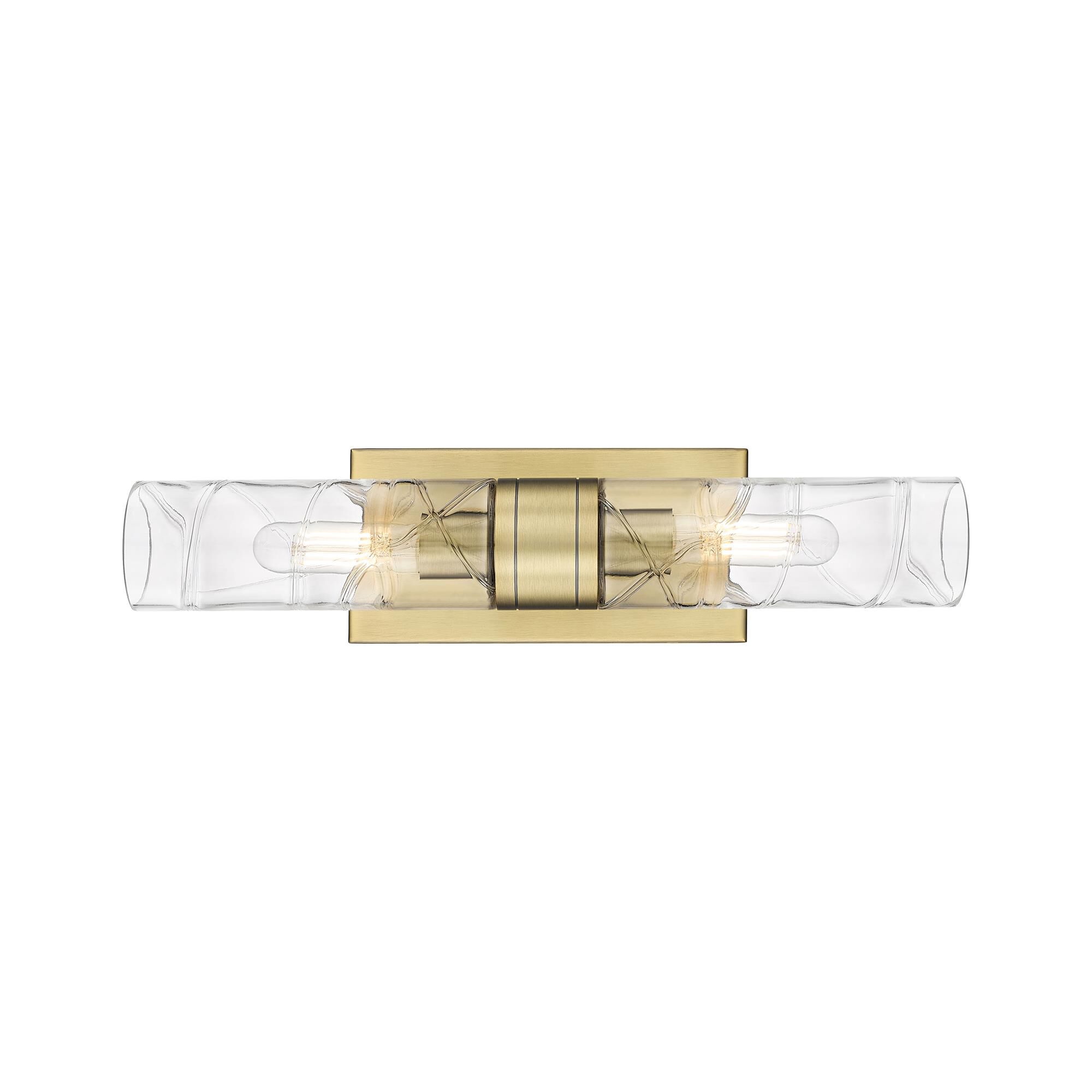 Shown in Brushed Brass finish and Deco Swirl glass