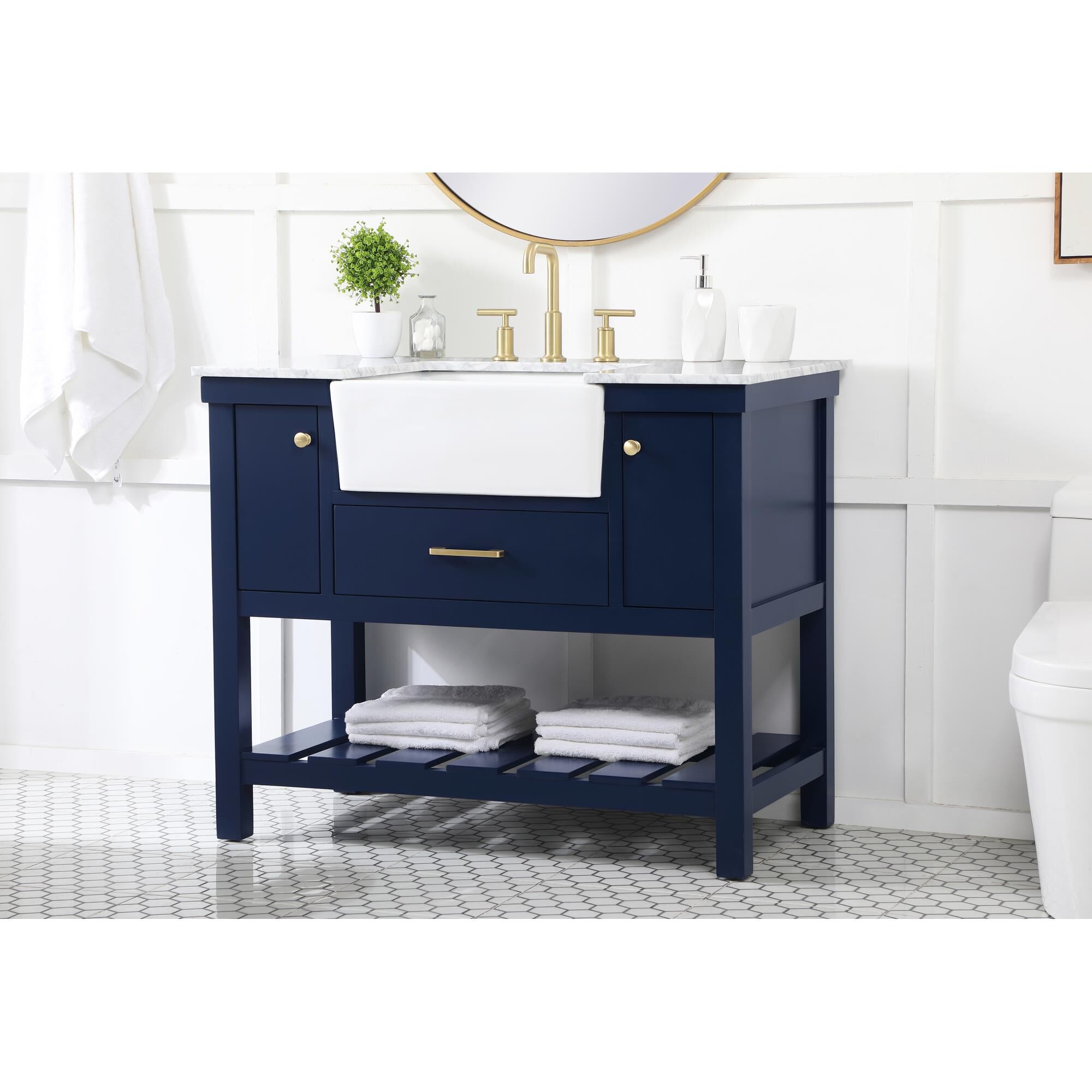 Shown in Blue finish and Without Backsplash accent