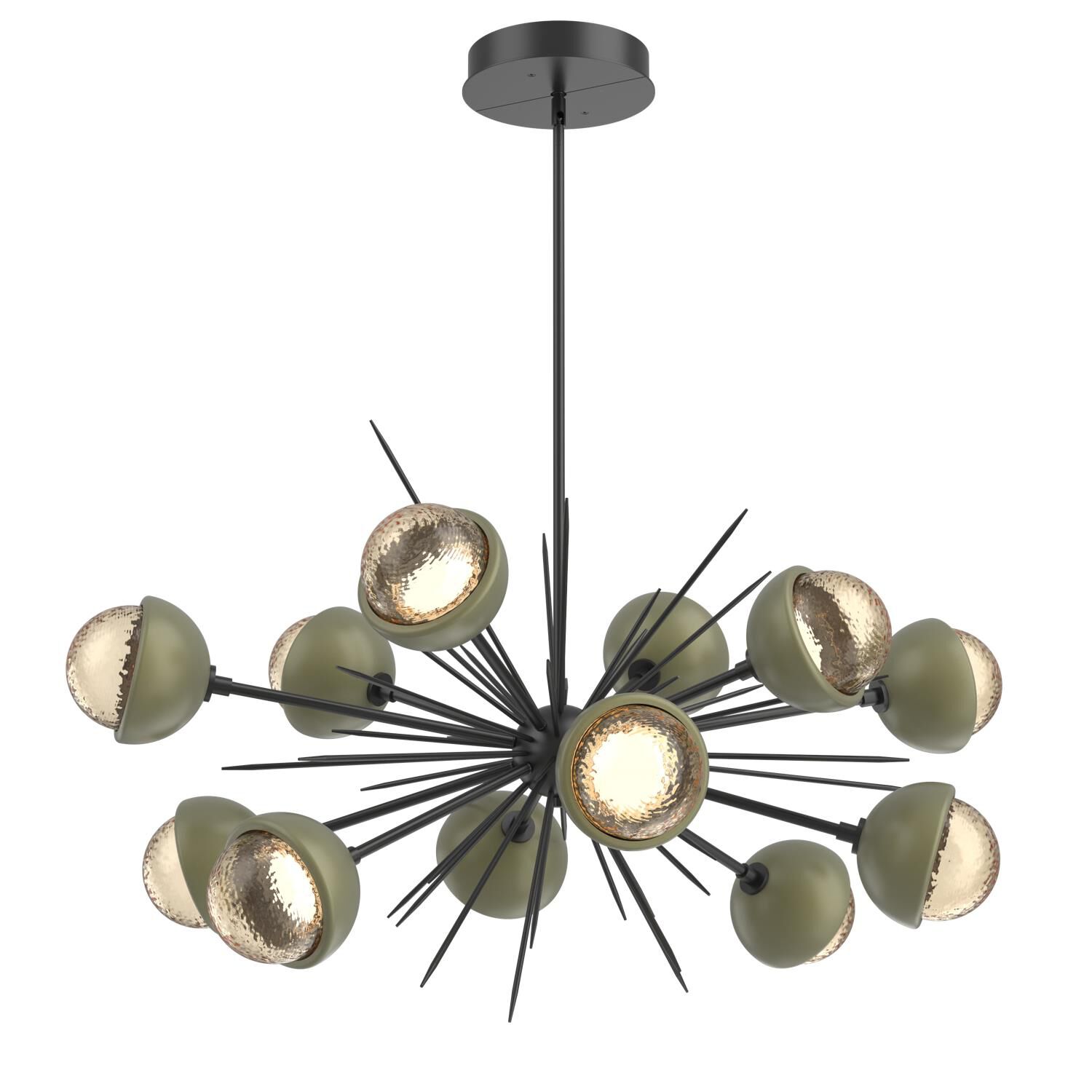 Shown in Matte Black finish and Amber glass and Sage Green accent