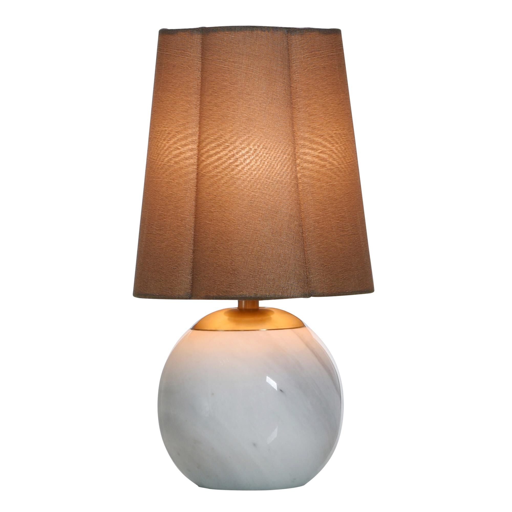 Shown in White Marble and Polished Brass finish and Brown shade