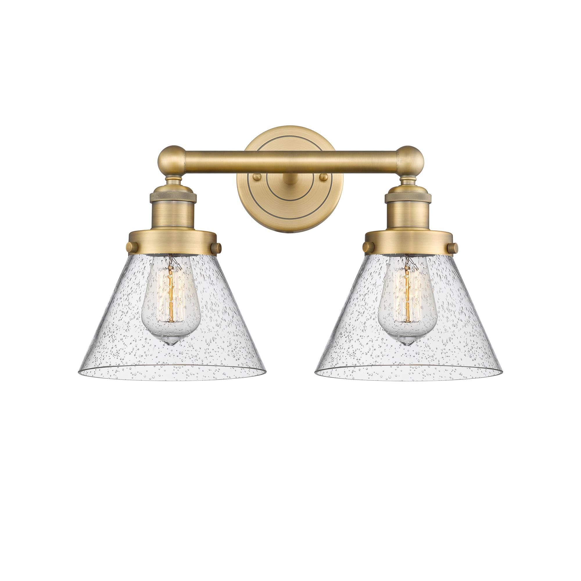 Shown in Brushed Brass finish and Seedy glass