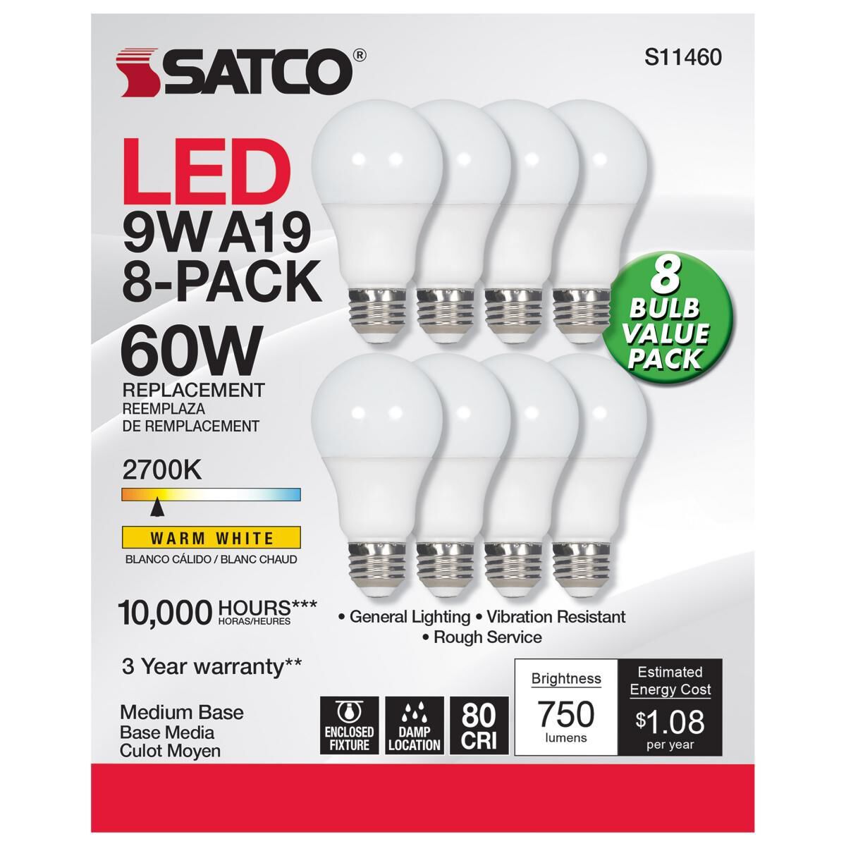 9 Watt 2700K A19 LED Light Bulb,