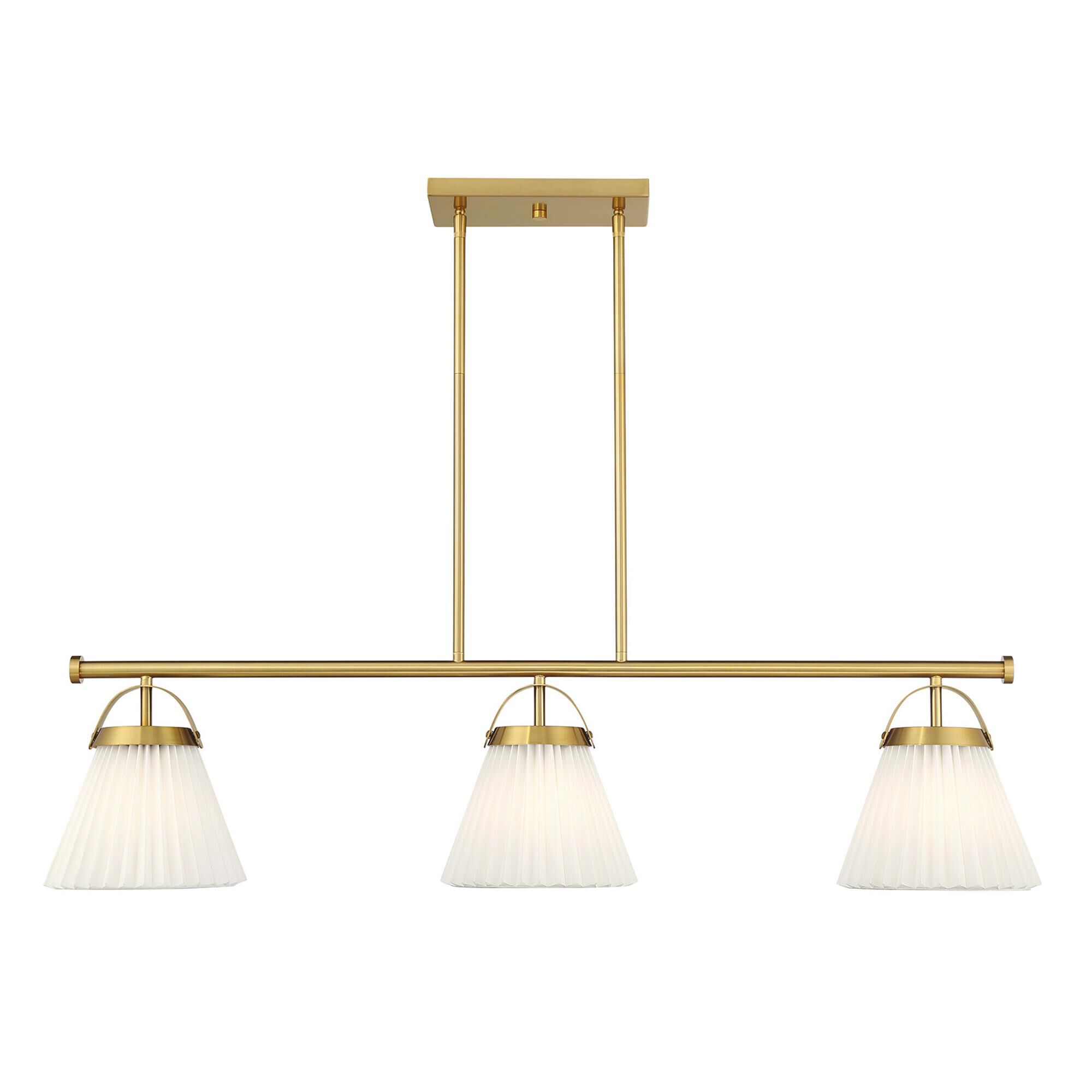 Shown in Natural Brass finish and White Knife Pleated Fabric shade