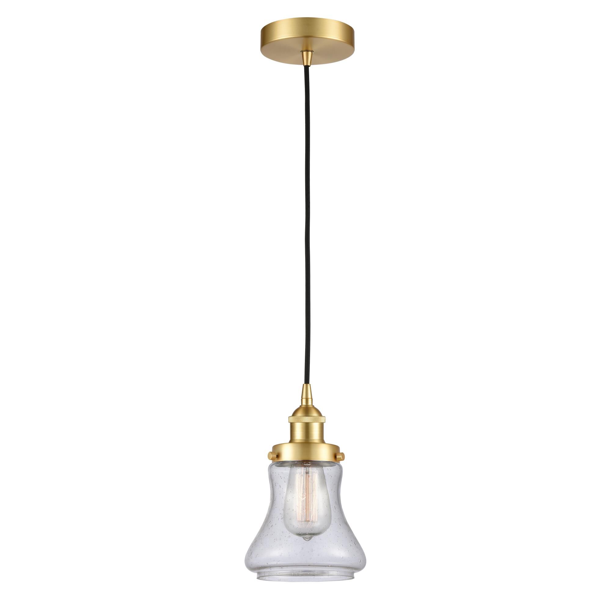 Shown in Satin Gold finish and Seedy glass