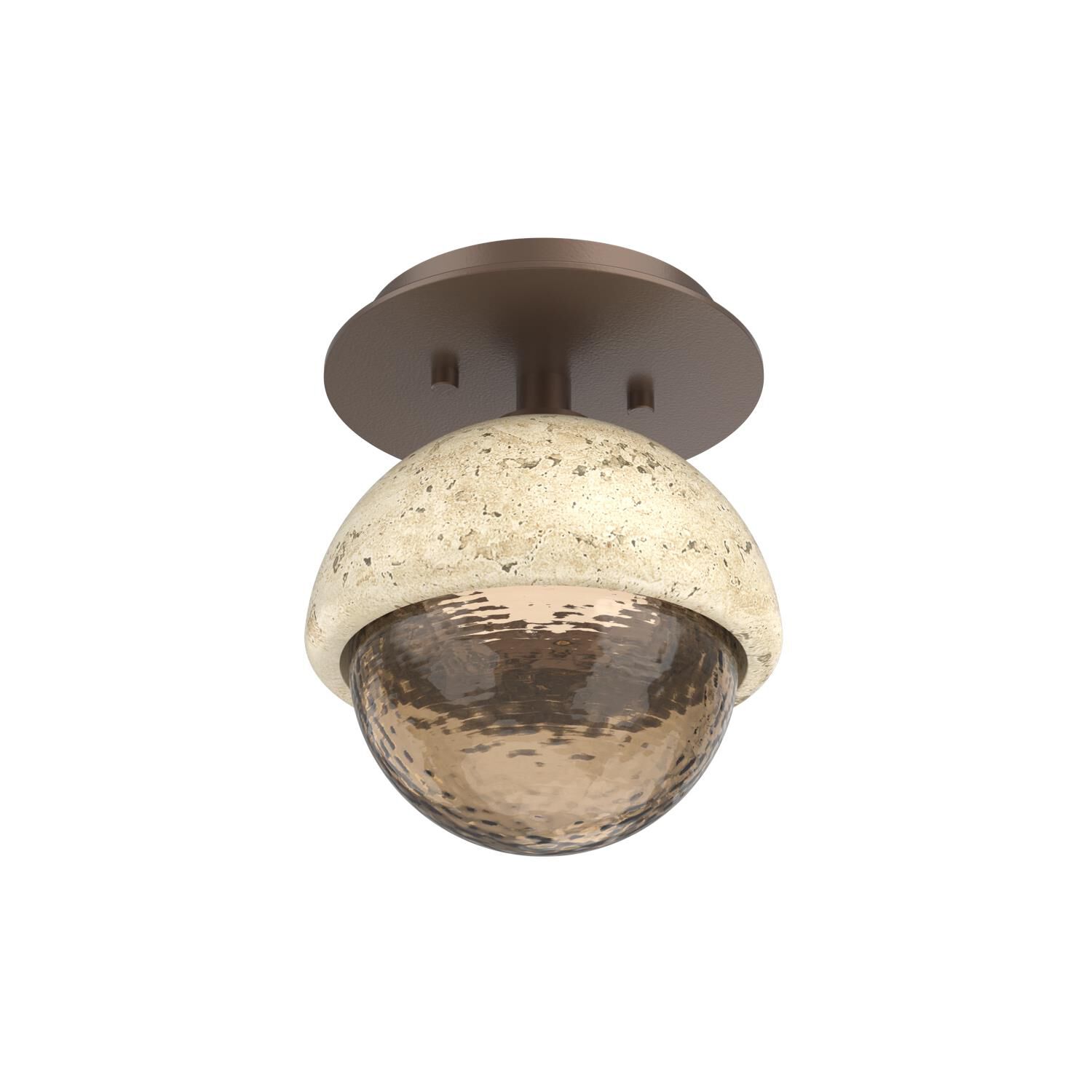 Shown in Burnished Bronze finish and Bronze glass and Travertine Stone accent