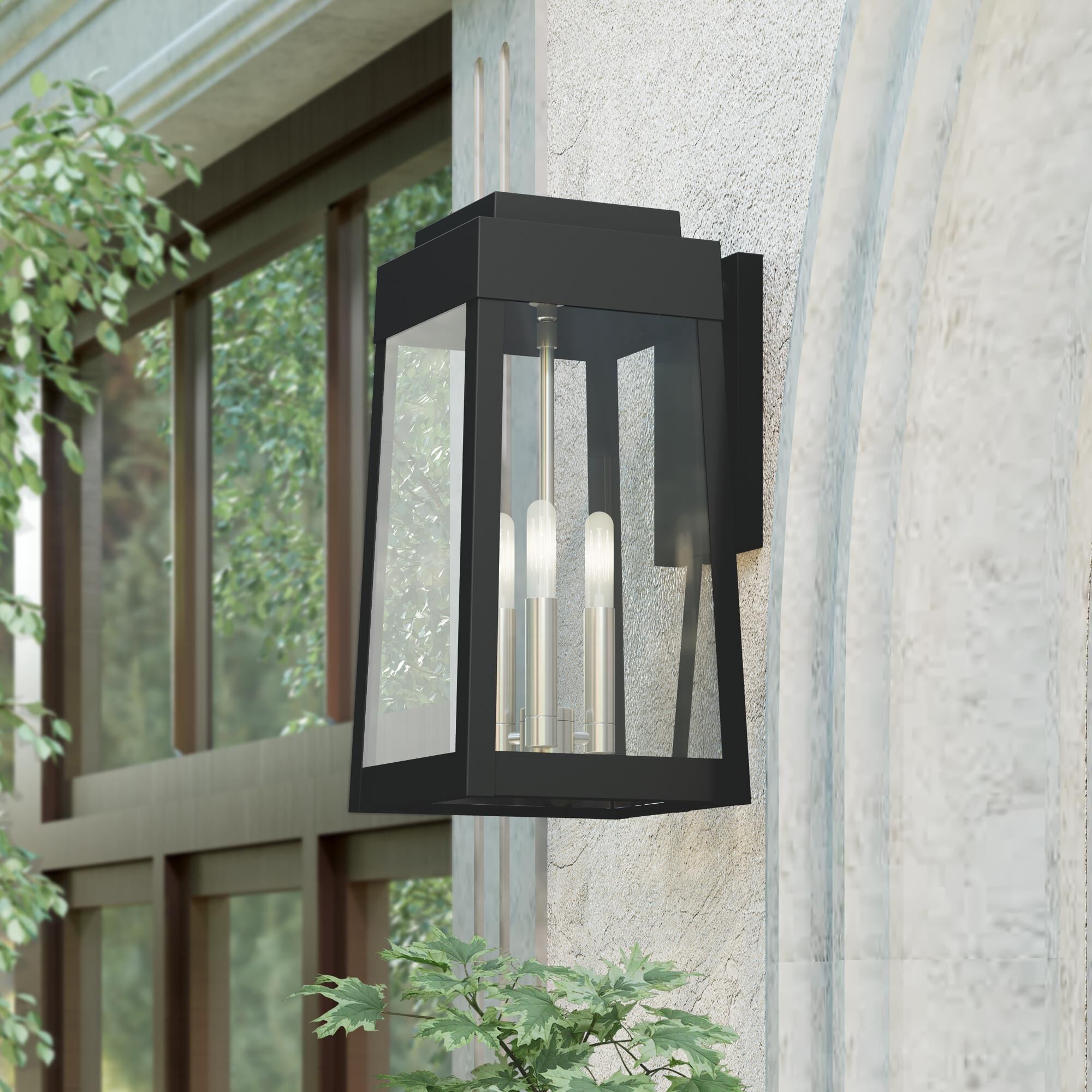 Shown in Black finish and Clear glass