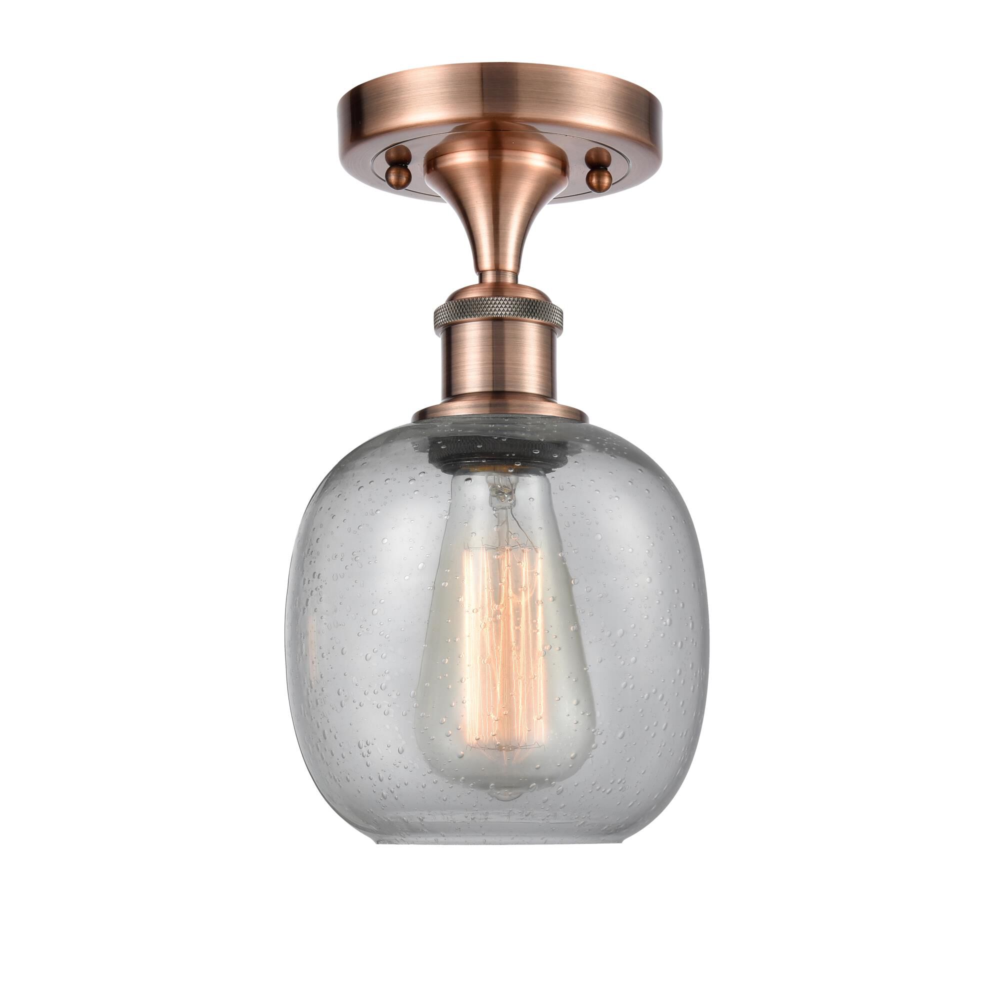 Shown in Antique Copper finish and Sphere glass and Glass shade