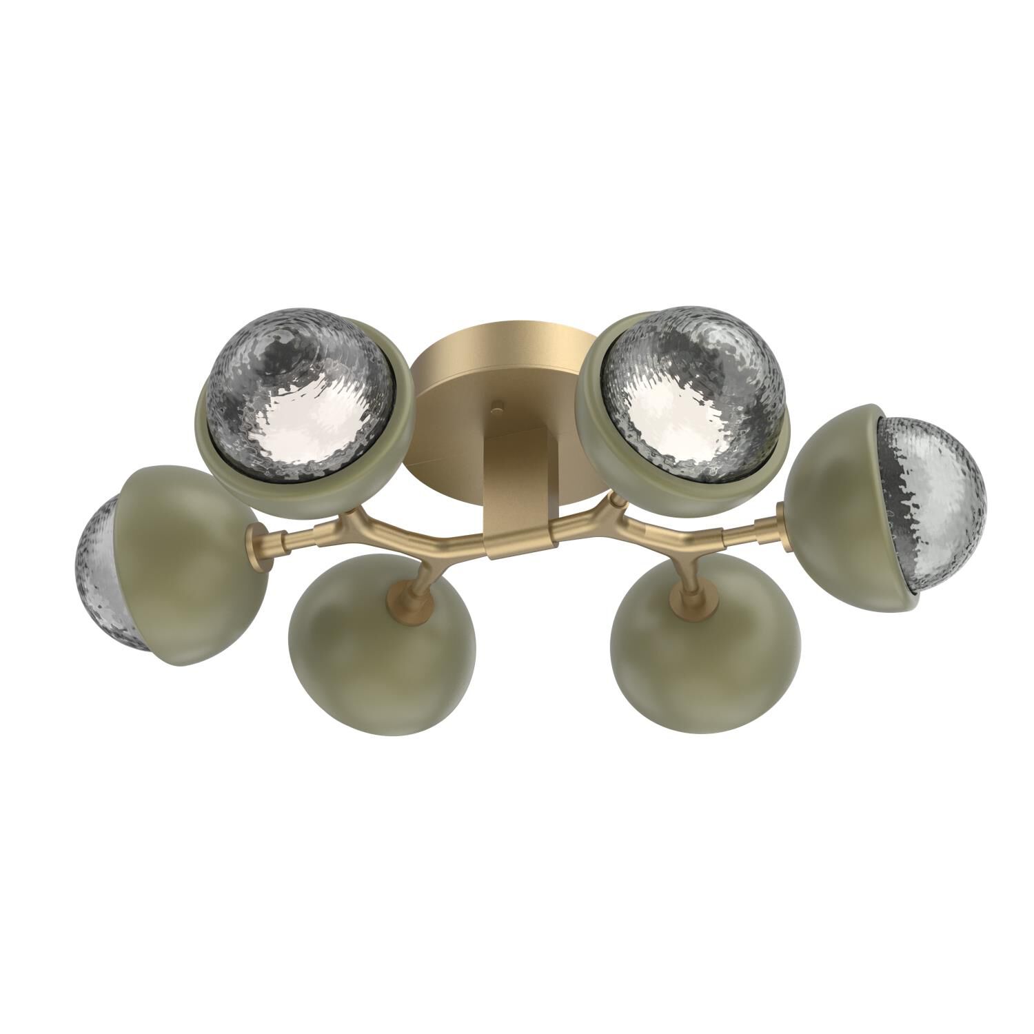 Shown in Gilded Brass finish and Smoke glass and Sage Green accent