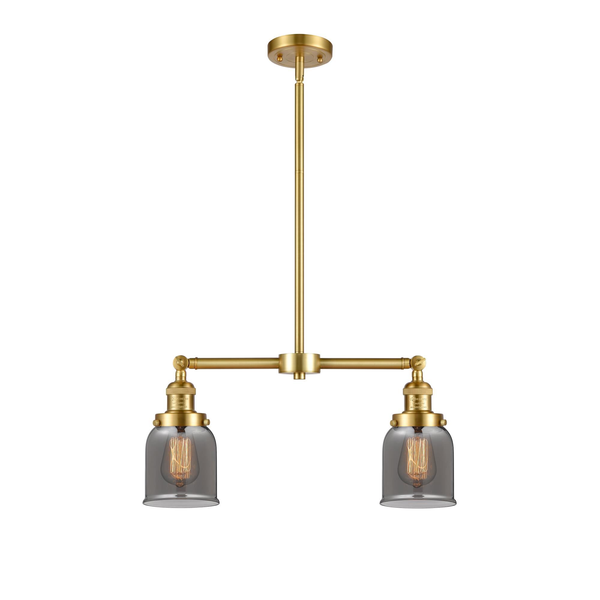 Shown in Satin Gold finish and Plated Smoke Small Bell glass