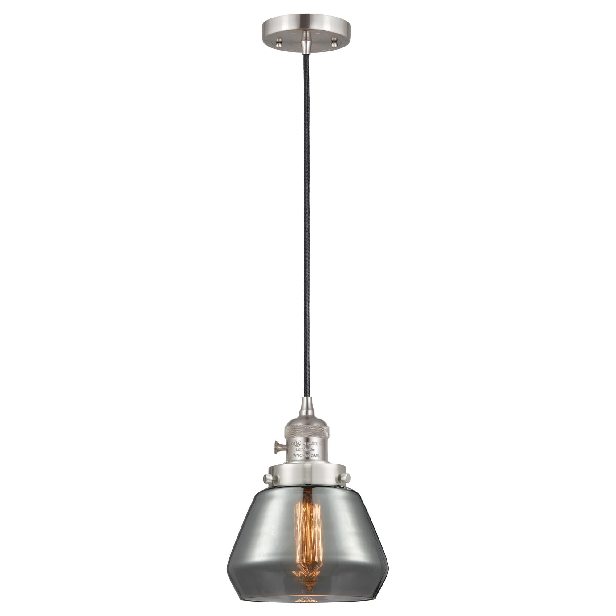 Shown in Brushed Satin Nickel finish and Plated Smoke glass