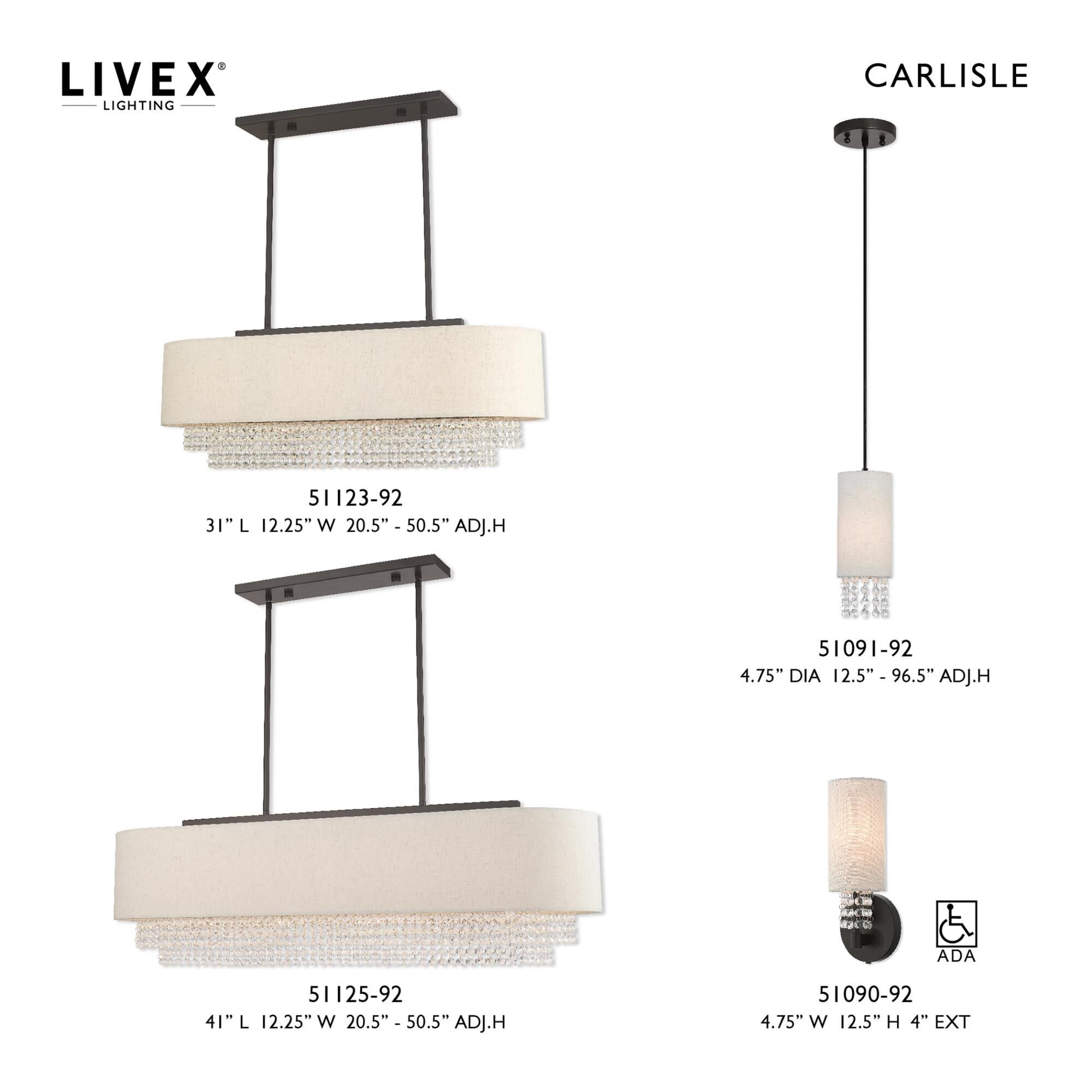 Carlisle 31 Inch 3 Light Linear Suspension Light by Livex Lighting