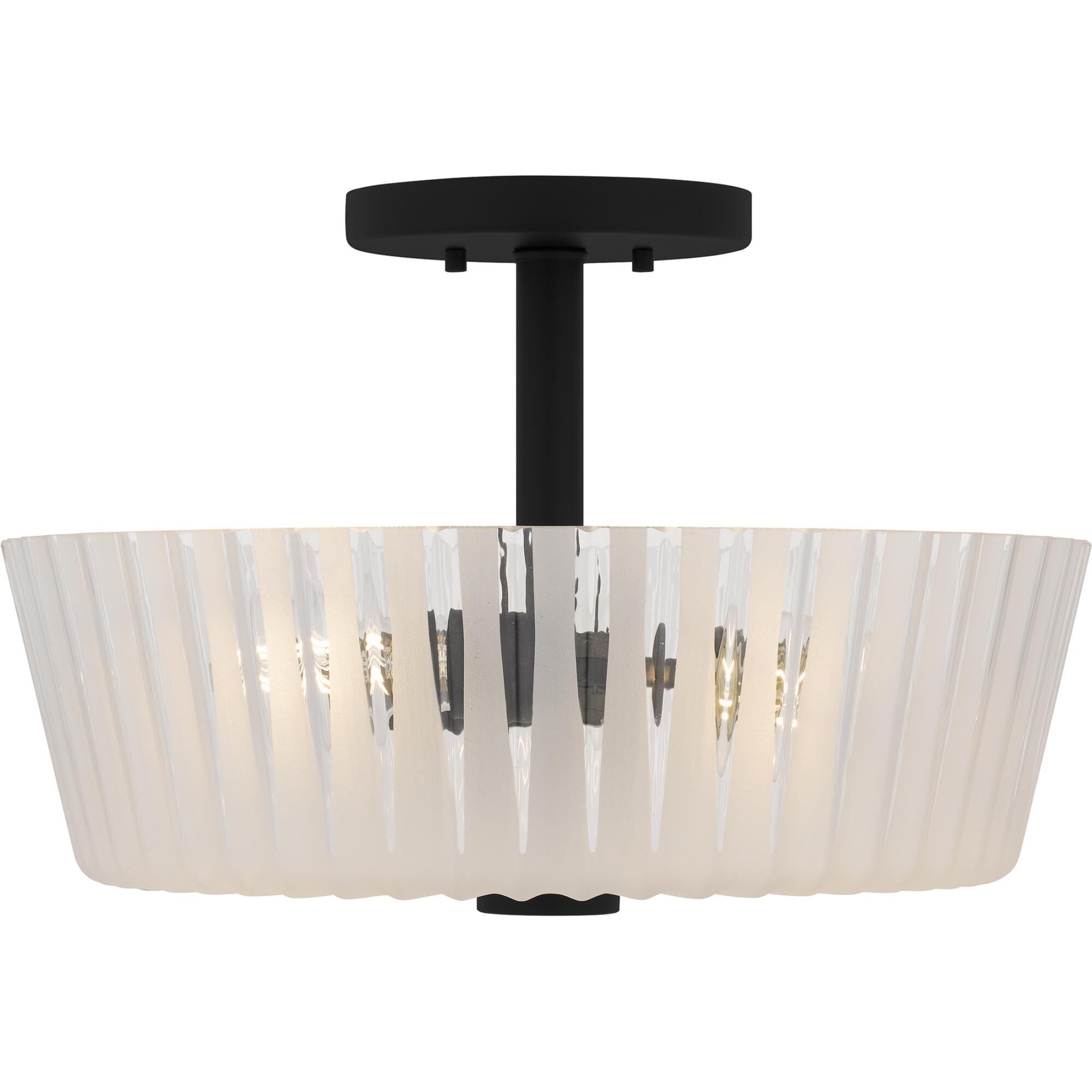 Shown in Matte Black finish and Clear Ribbed Sandblasted Glass shade