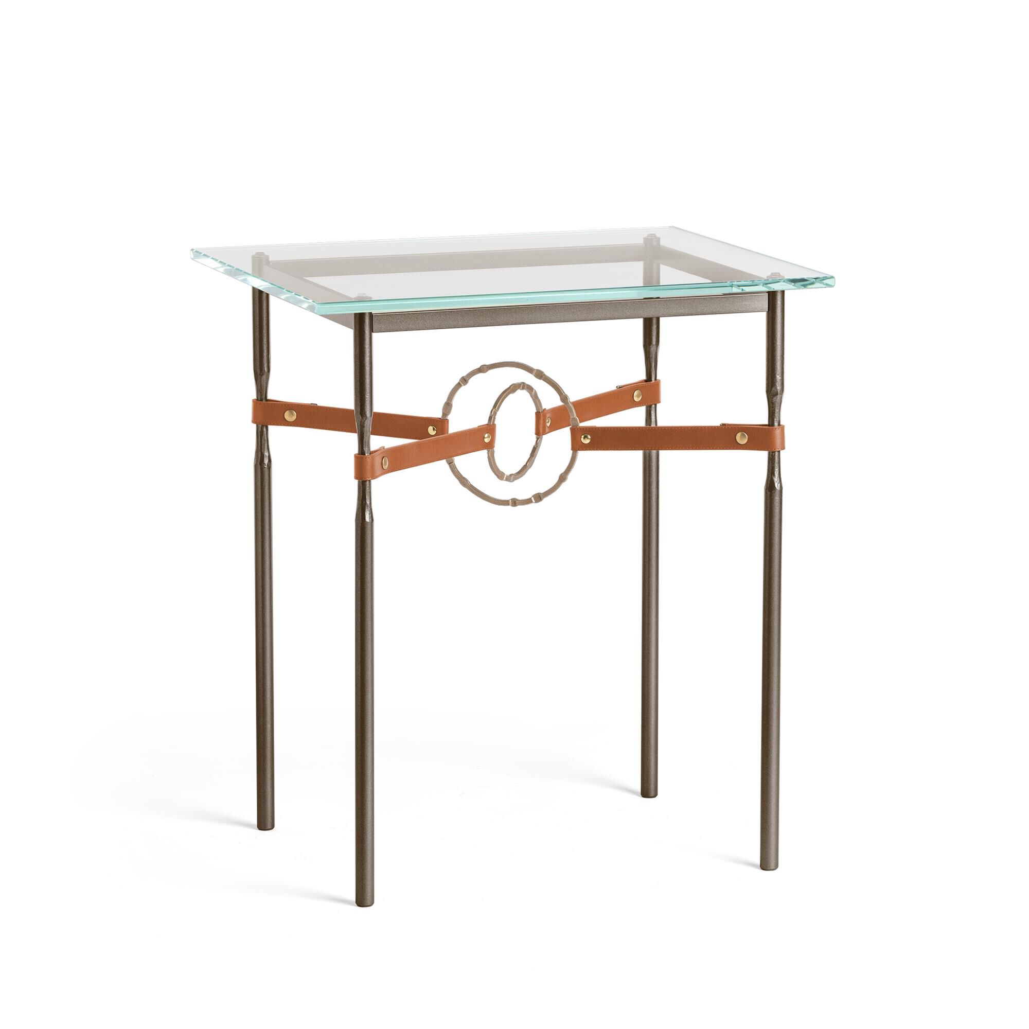 Shown in Bronze finish and Soft Gold with Leather Chestnut  accent