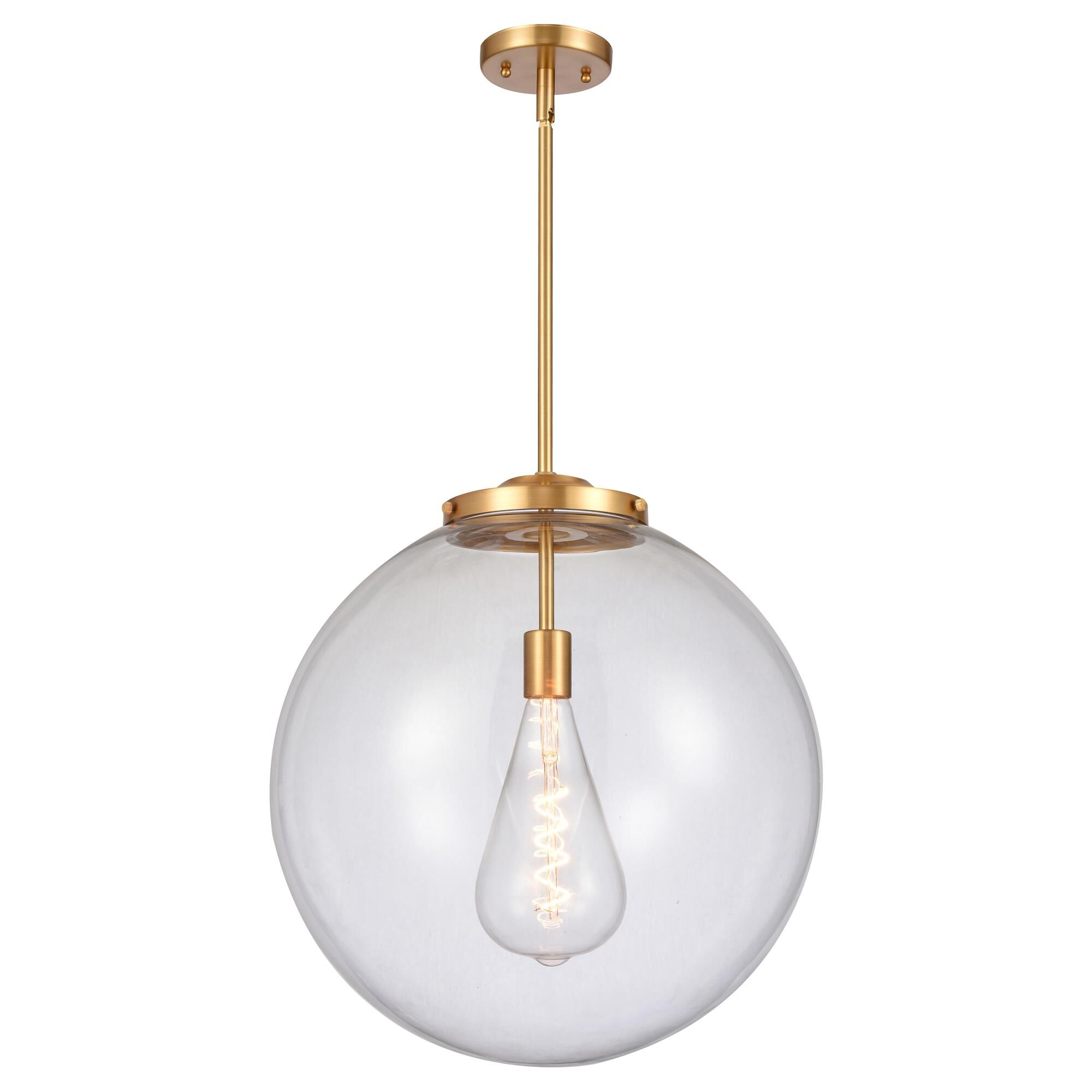 Shown in Satin Gold finish and Clear Beacon glass