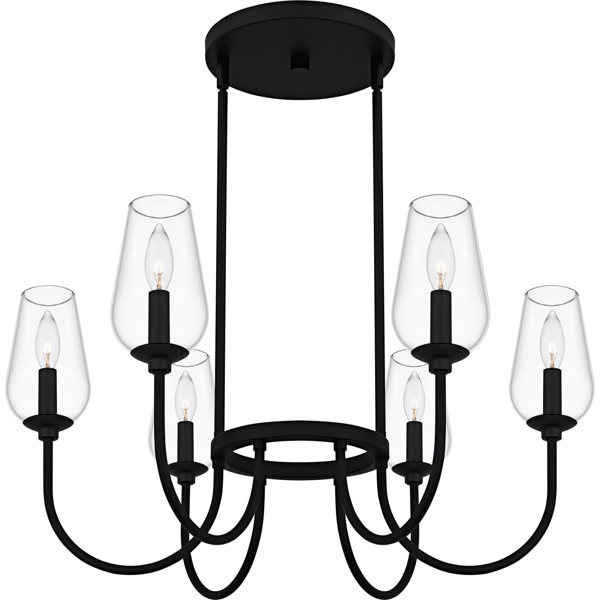 Shown in Matte Black finish and Clear Glass shade