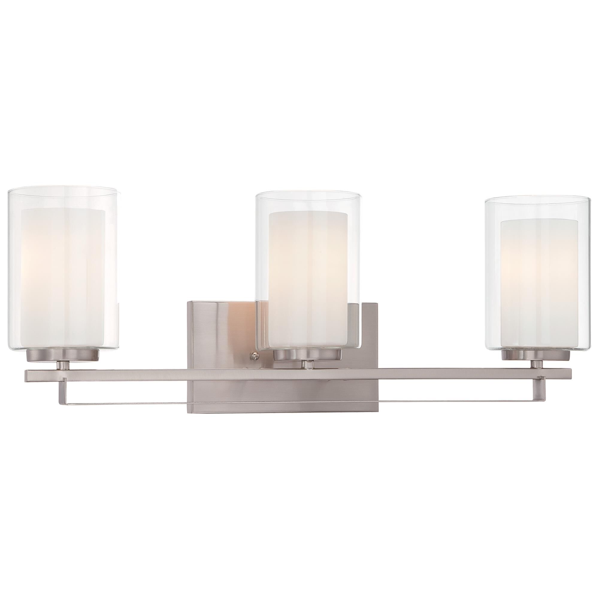 Shown in Brushed Nickel finish and Etched White glass