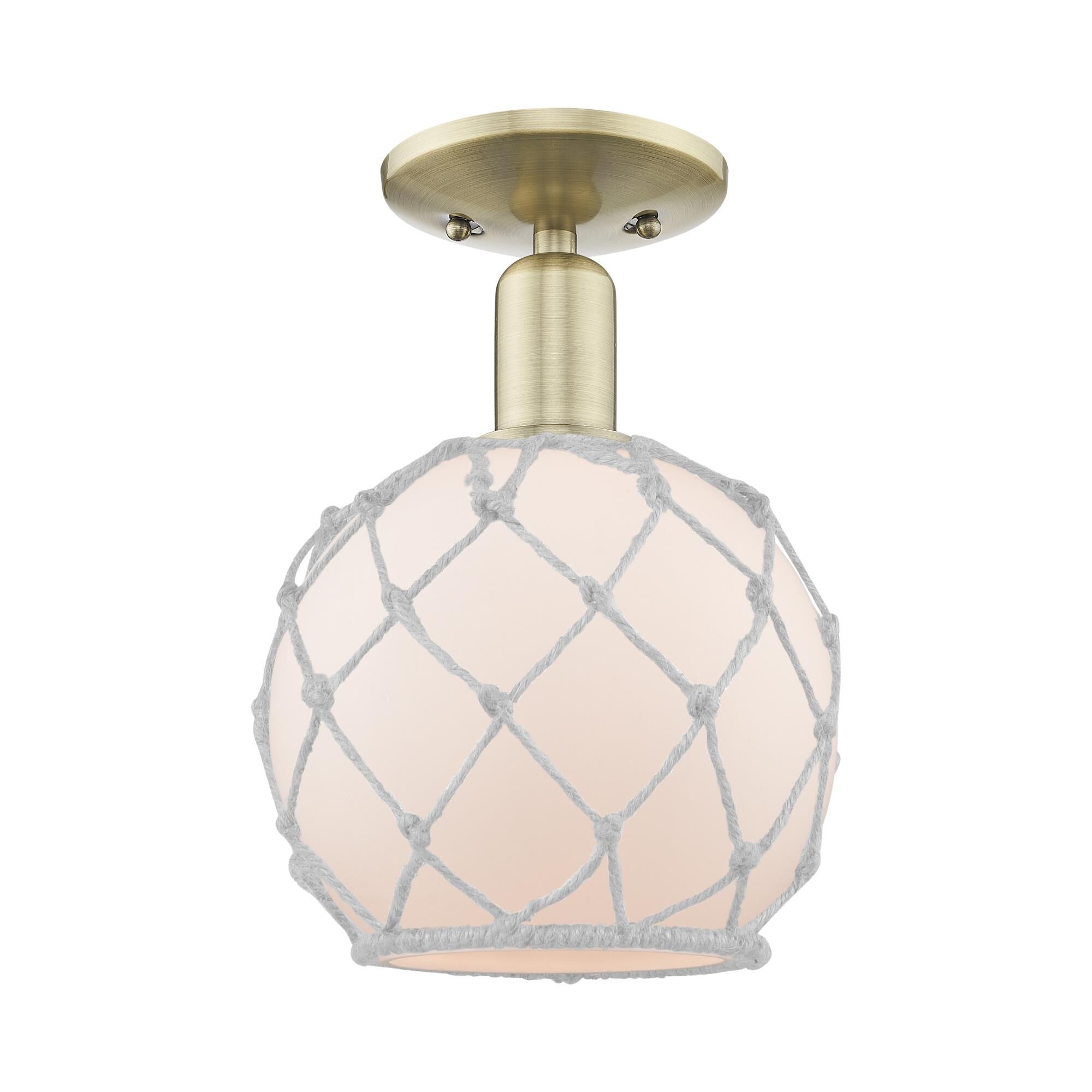 Shown in Antique Brass finish and White with White Rope glass