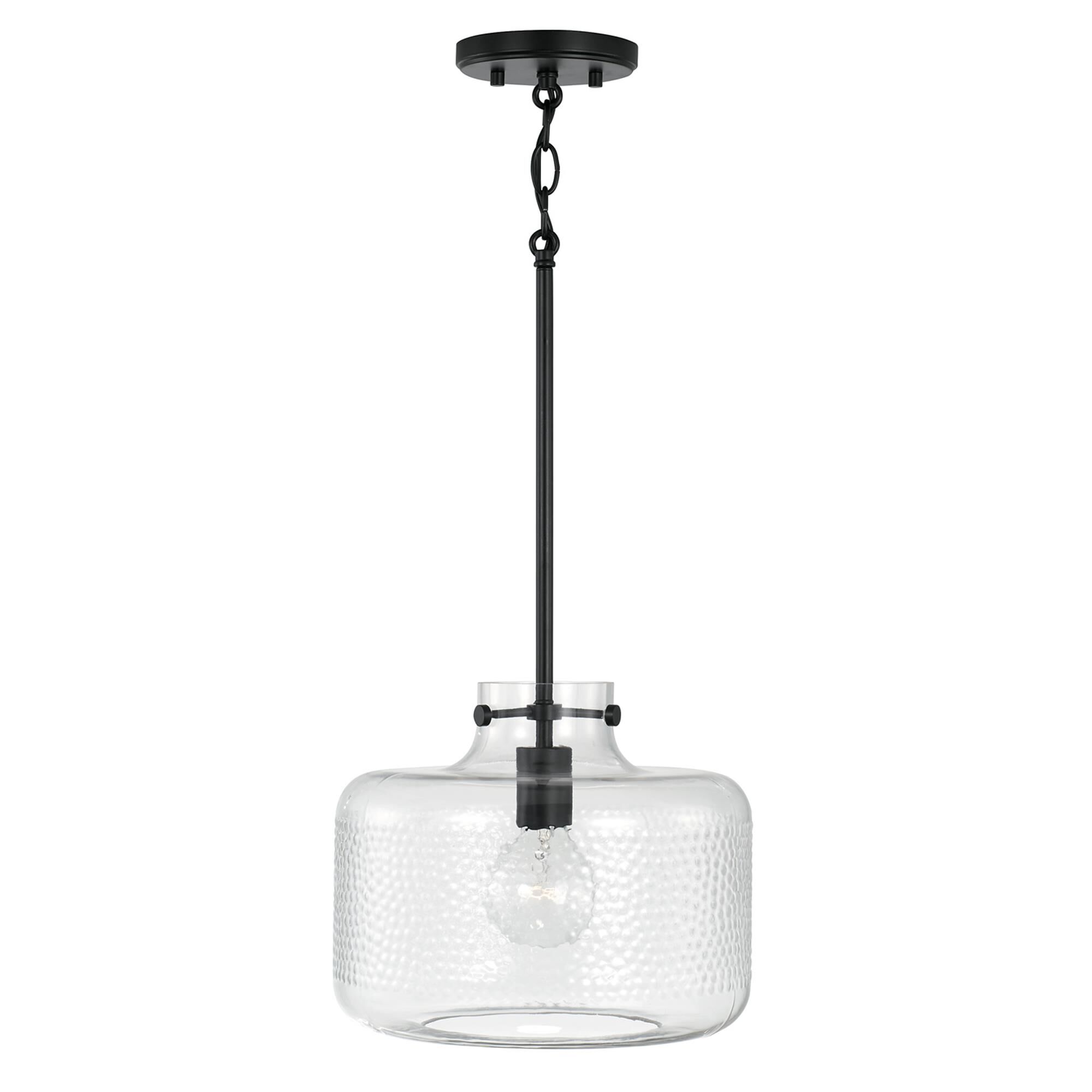Shown in Matte Black finish and Clear Pebbled glass