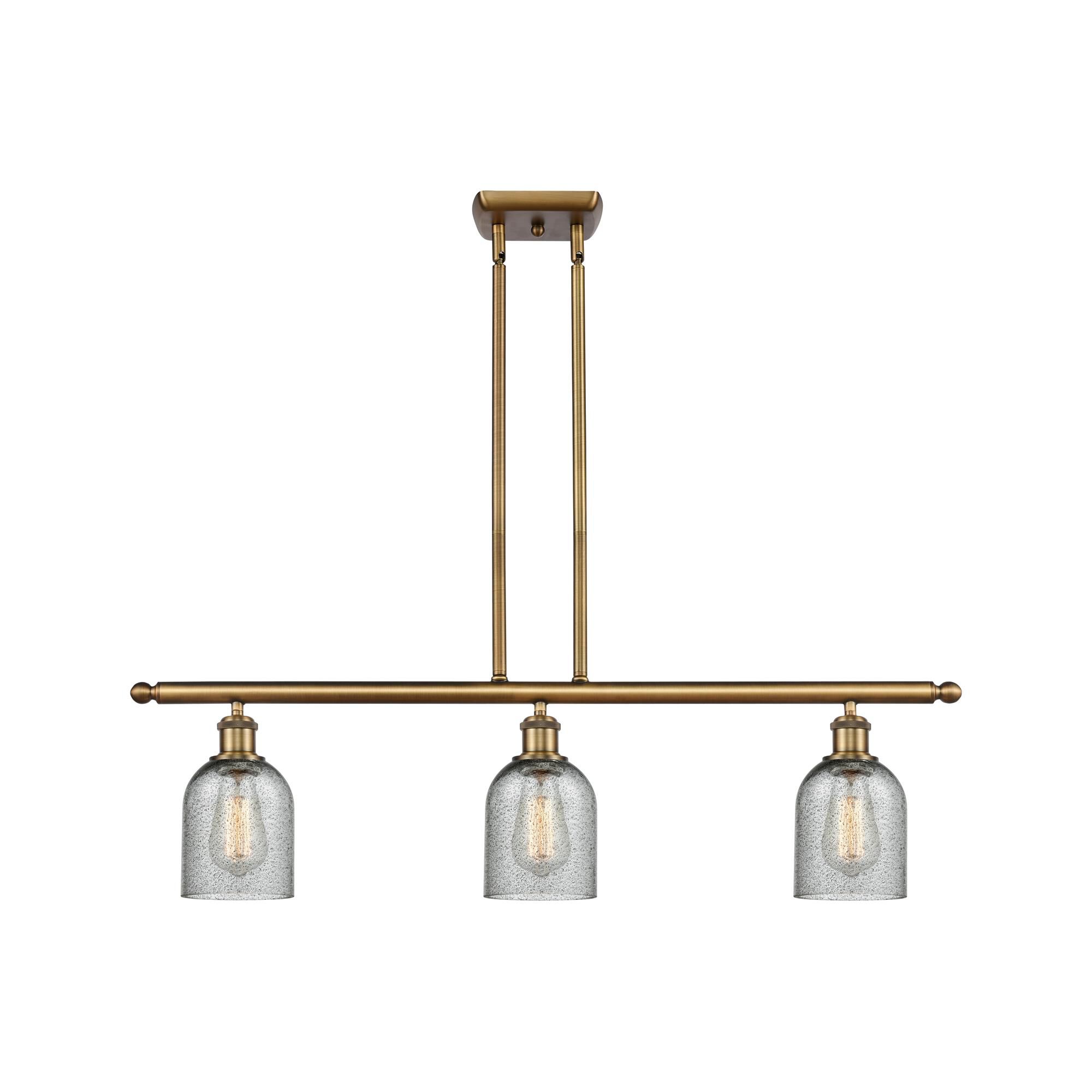 Shown in Brushed Brass finish and Bell glass and Glass shade