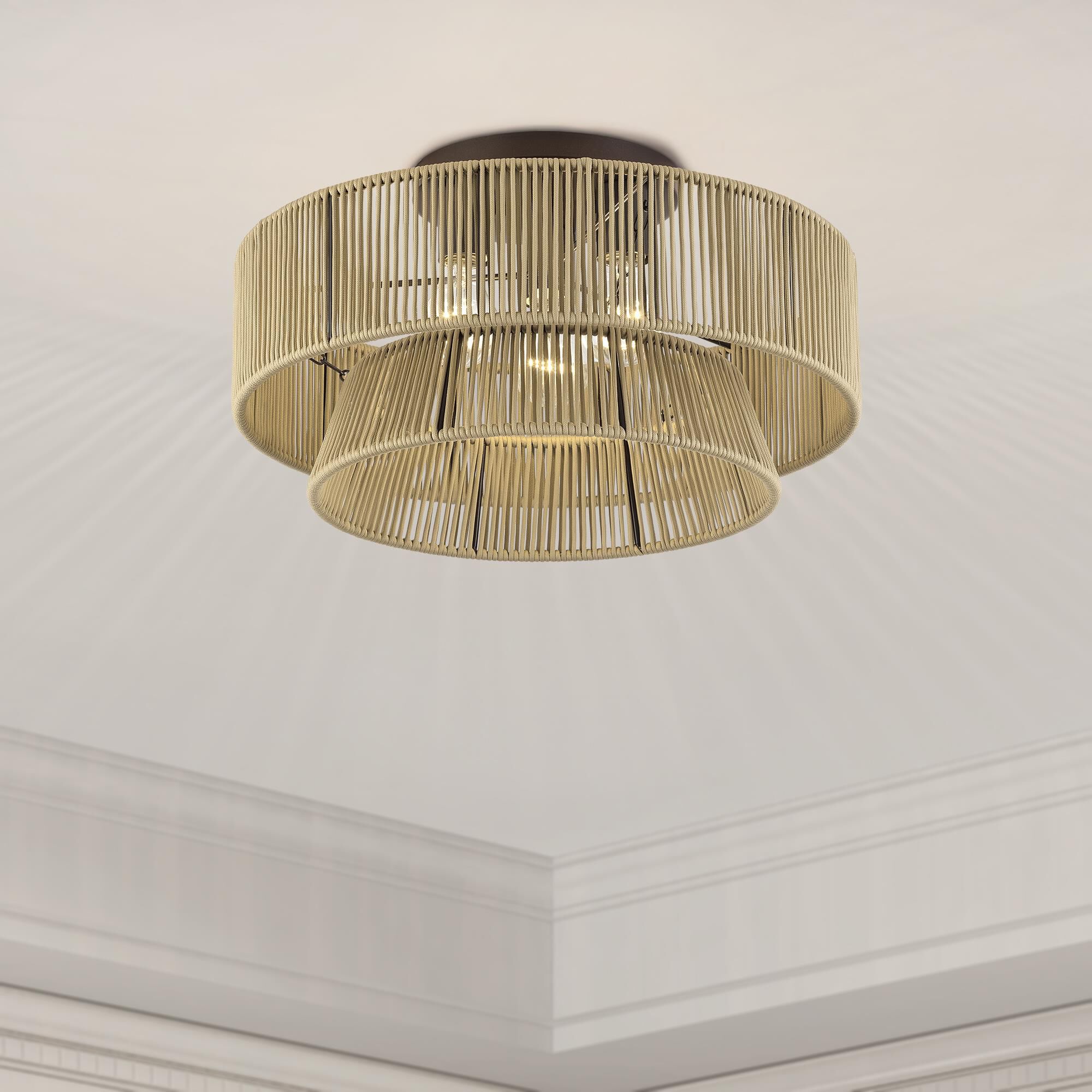 Shown in English Bronze finish and Hand-Woven Venetian Gold Color Polyester Rope shade