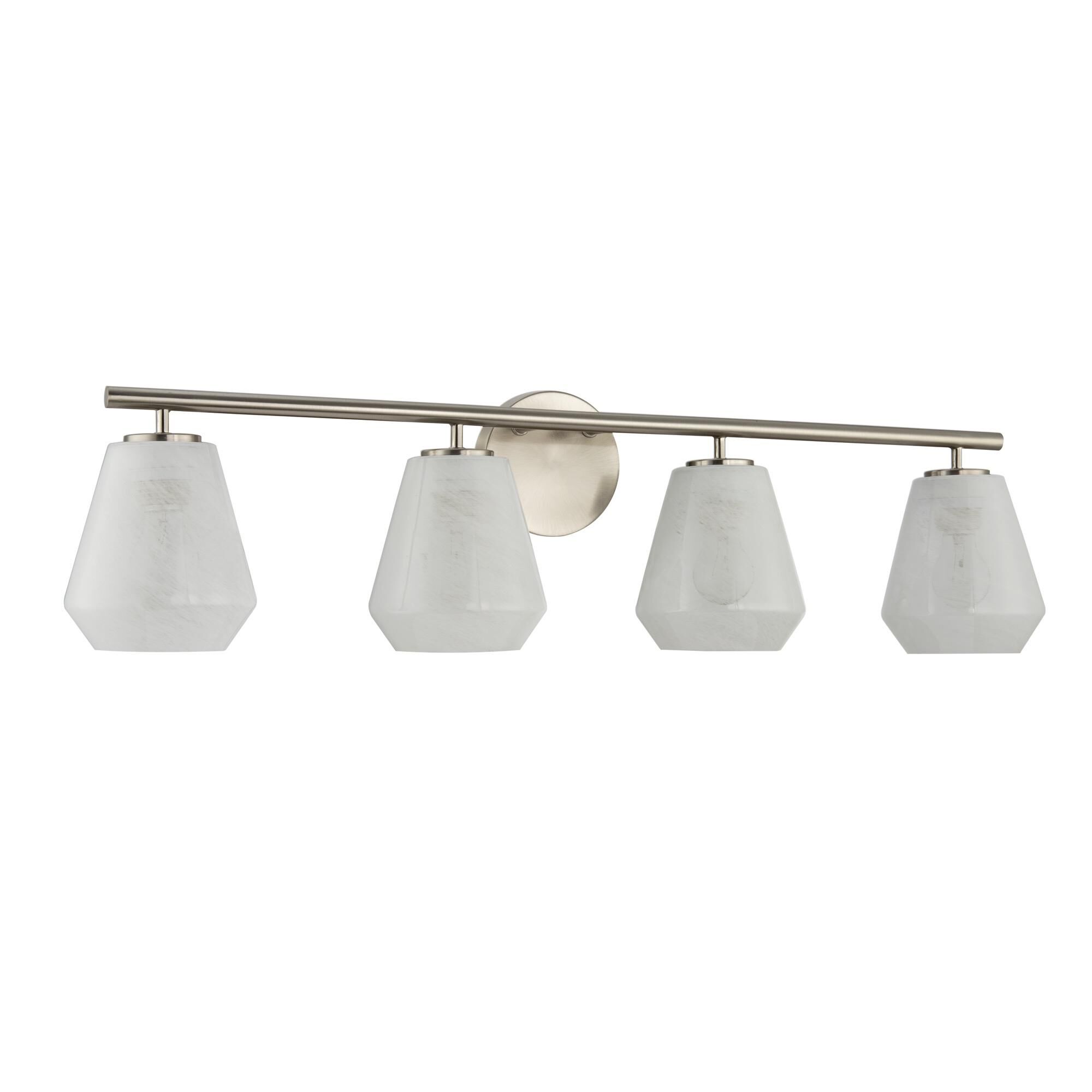 Shown in Brushed Nickel finish and Wispy White glass