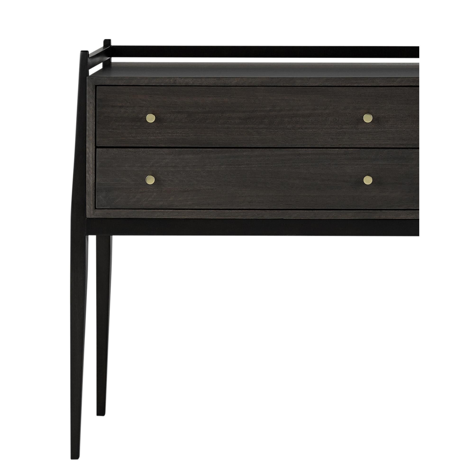 Shown in Dark Mink Stained Mahogany/Riverstone Stained Eucalyptus/Polished Brass finish