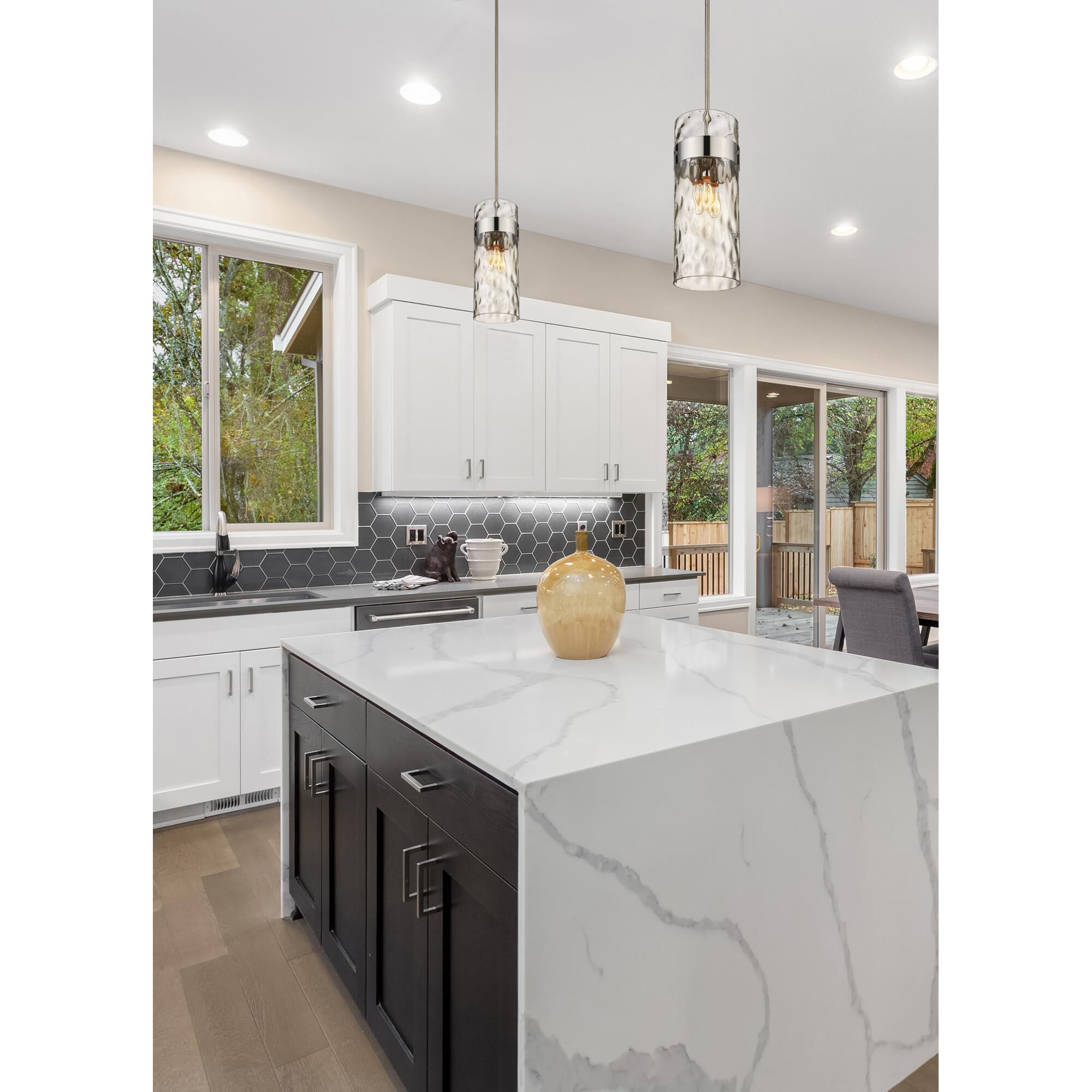 Shown in Polished Nickel finish and Clear glass and No Shade shade