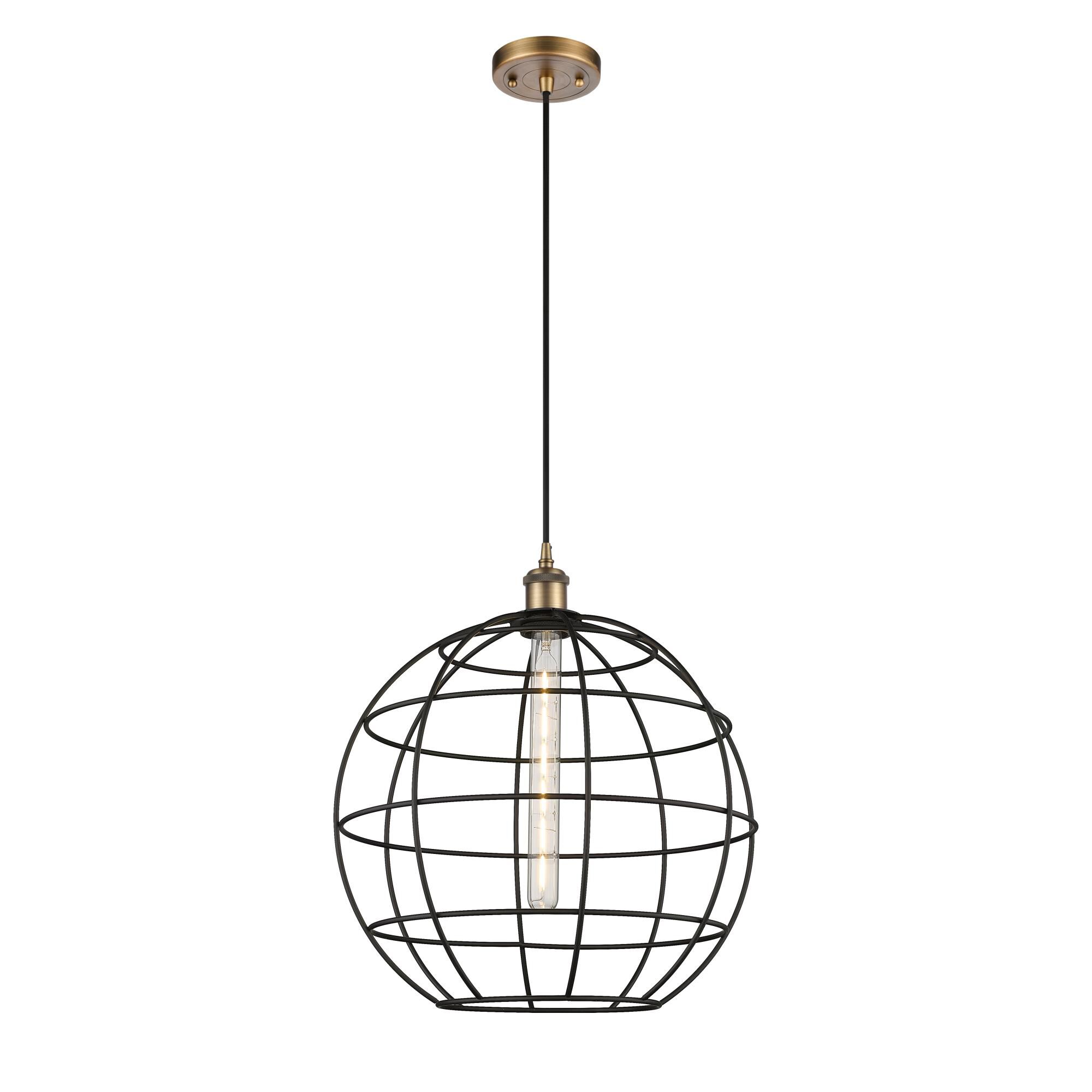 Shown in Brushed Brass finish and Matte Black Steel shade