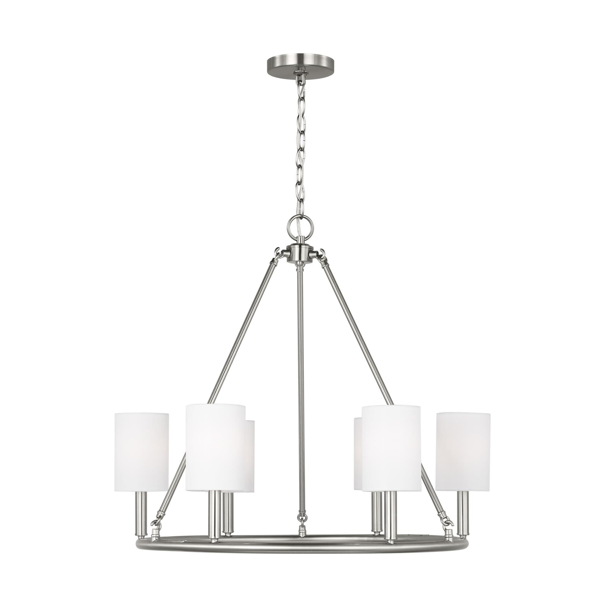 Shown in Brushed Steel finish and White Linen Fabric s shade