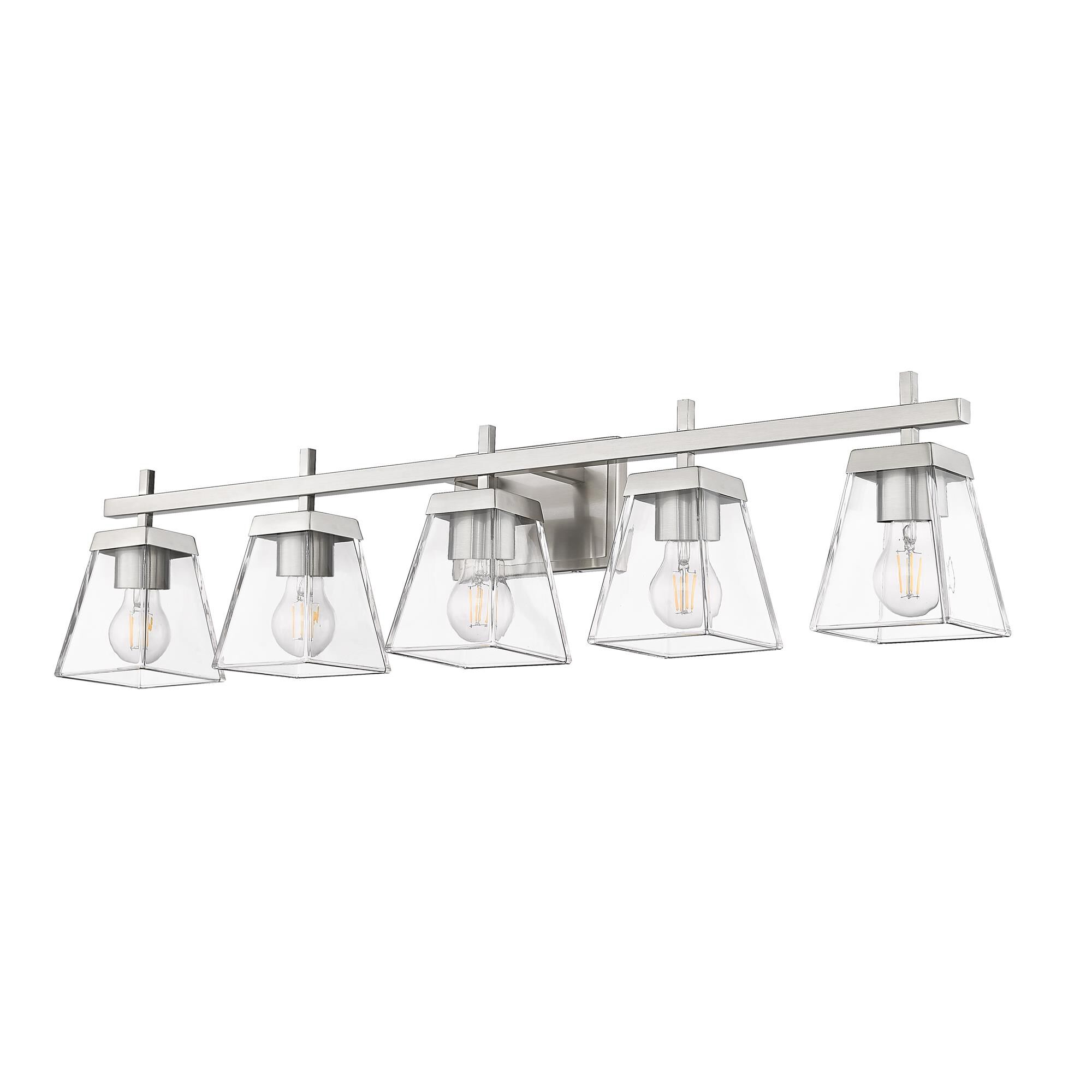 Shown in Brushed Nickel finish and Clear glass