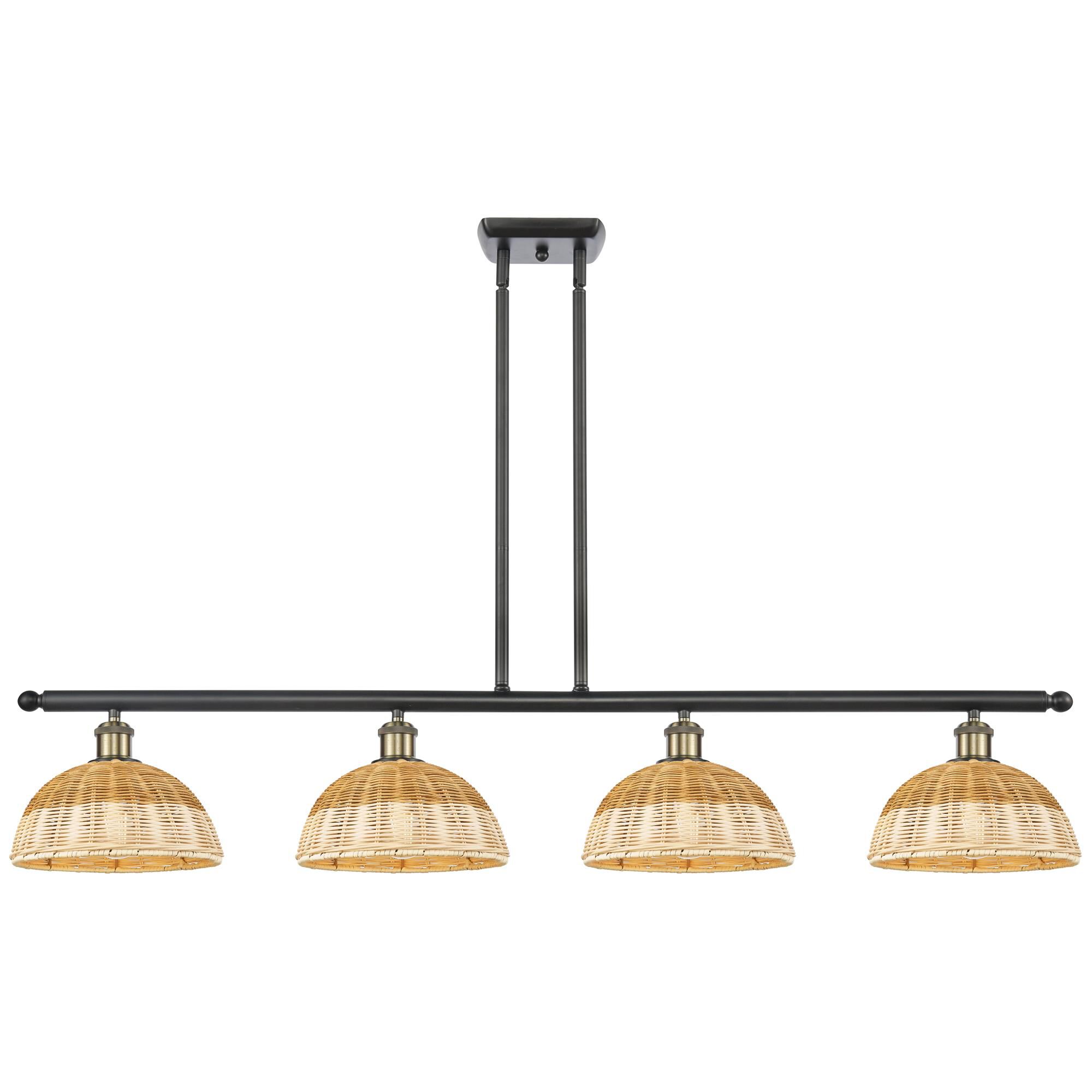Shown in Black Antique Brass finish and Natural shade